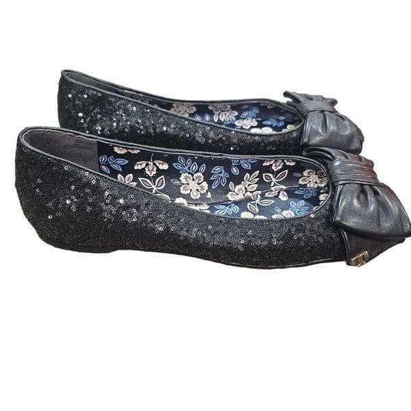 Tory Burch Sequin Divine Bow Flat Ballerina Driver Size 7