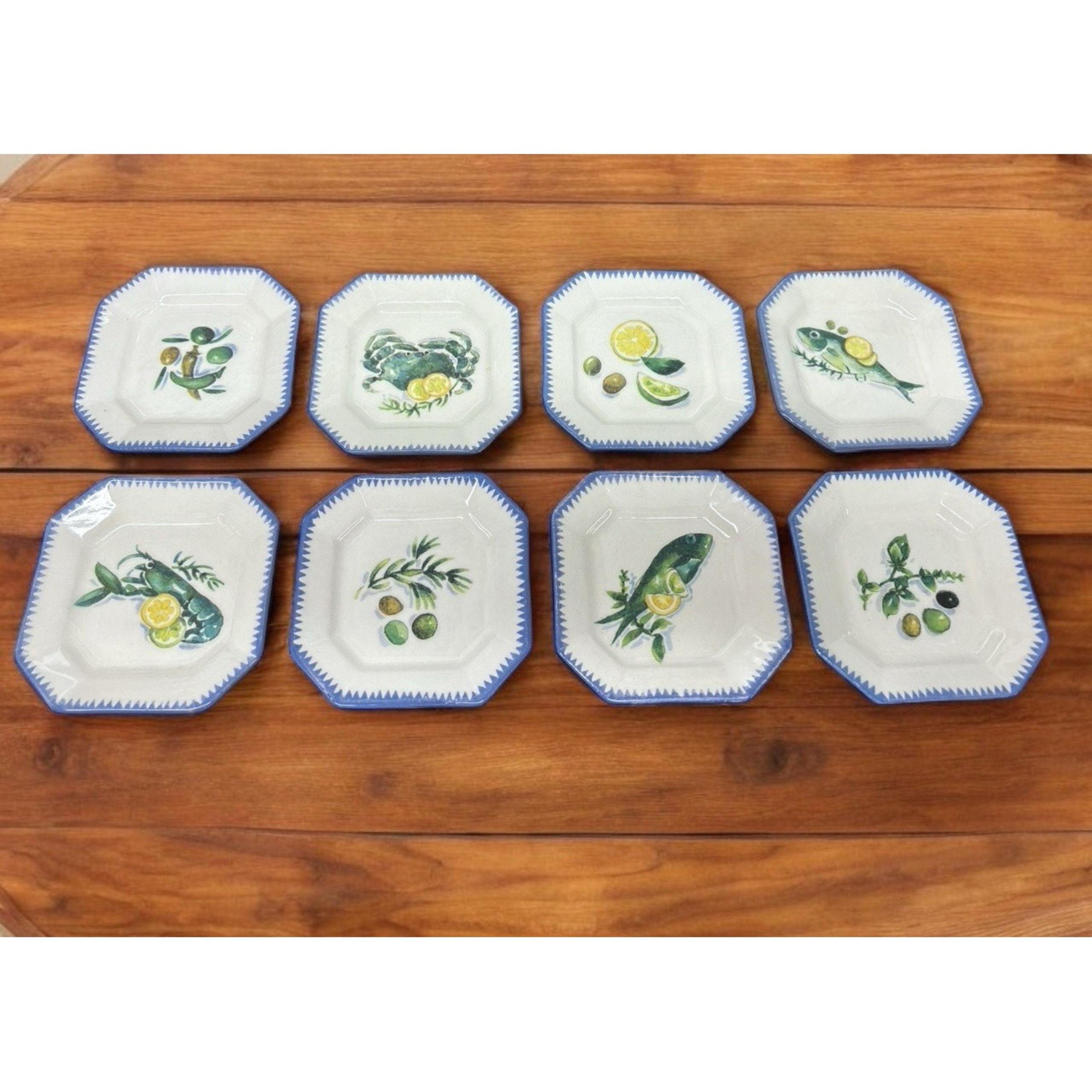 Williams Sonoma Sardinia Appetizer Plates Set of 8 Seafood Olive 6" Italian Made