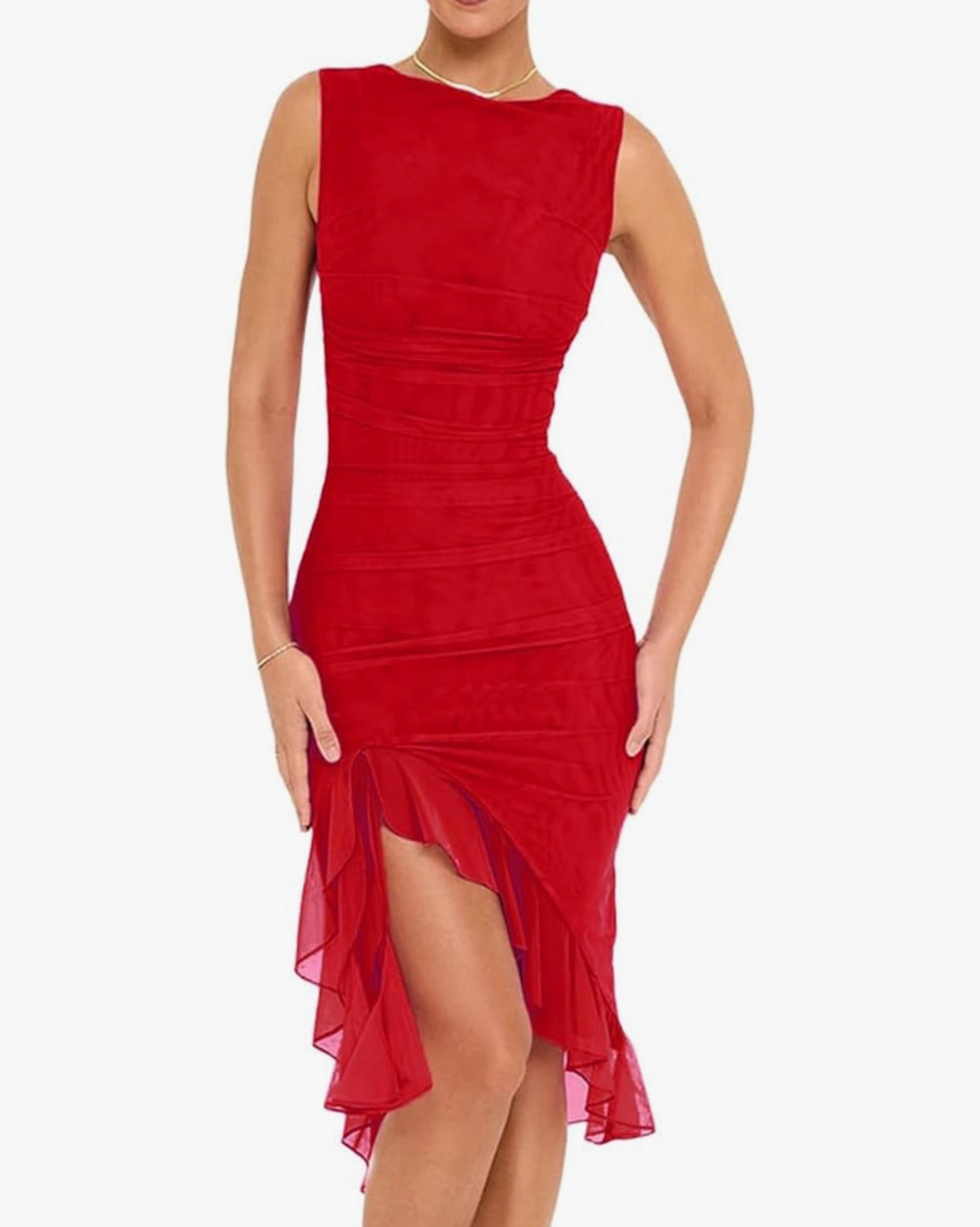 Women's Midi Bodycon Dress Summer Sleeveless Ruffle MermaidDress Cocktail Medium