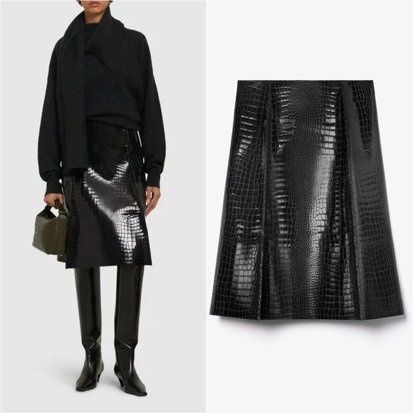 NWT TORY BURCH Angle Croc Embossed Midi Skirt 1,198