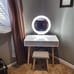 Vanity Table Set with 3 Modes Adjustable Brightness Mirror and Cushioned Stool