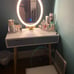 Vanity Table Set with 3 Modes Adjustable Brightness Mirror and Cushioned Stool