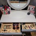 Vanity Table Set with 3 Modes Adjustable Brightness Mirror and Cushioned Stool