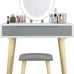 Vanity Table Set with 3 Modes Adjustable Brightness Mirror and Cushioned Stool
