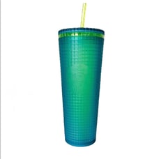 NWOT Starbucks Green Yellow Grid Reusable Venti Cup