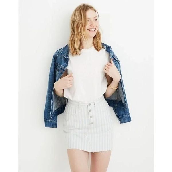 Madewell Stretch A-Line Mini Skirt in Pompano Stripe: Button-Front Edition