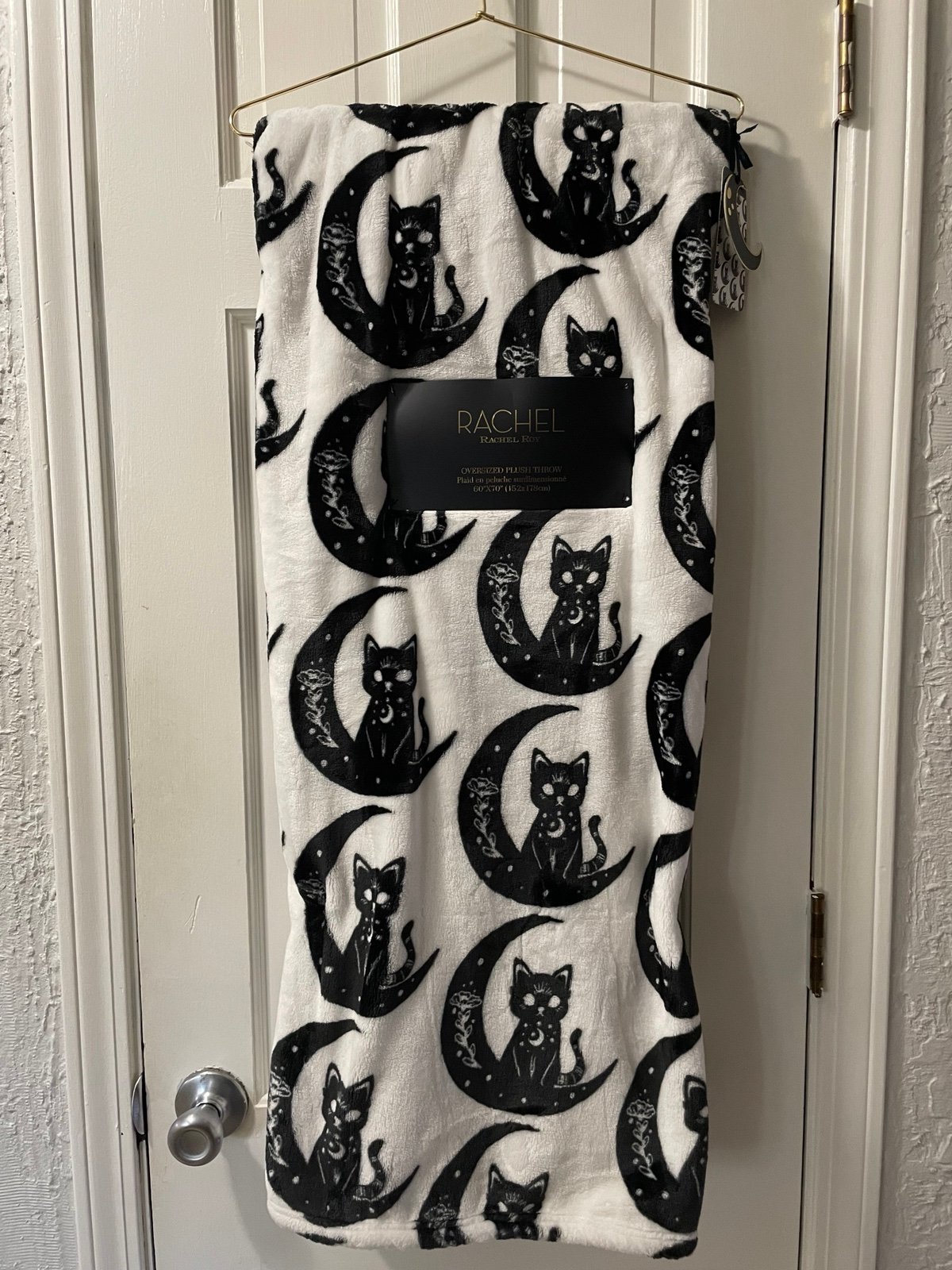 Celestial Black Cat Moon Mystical Halloween Plush Throw Blanket NWT