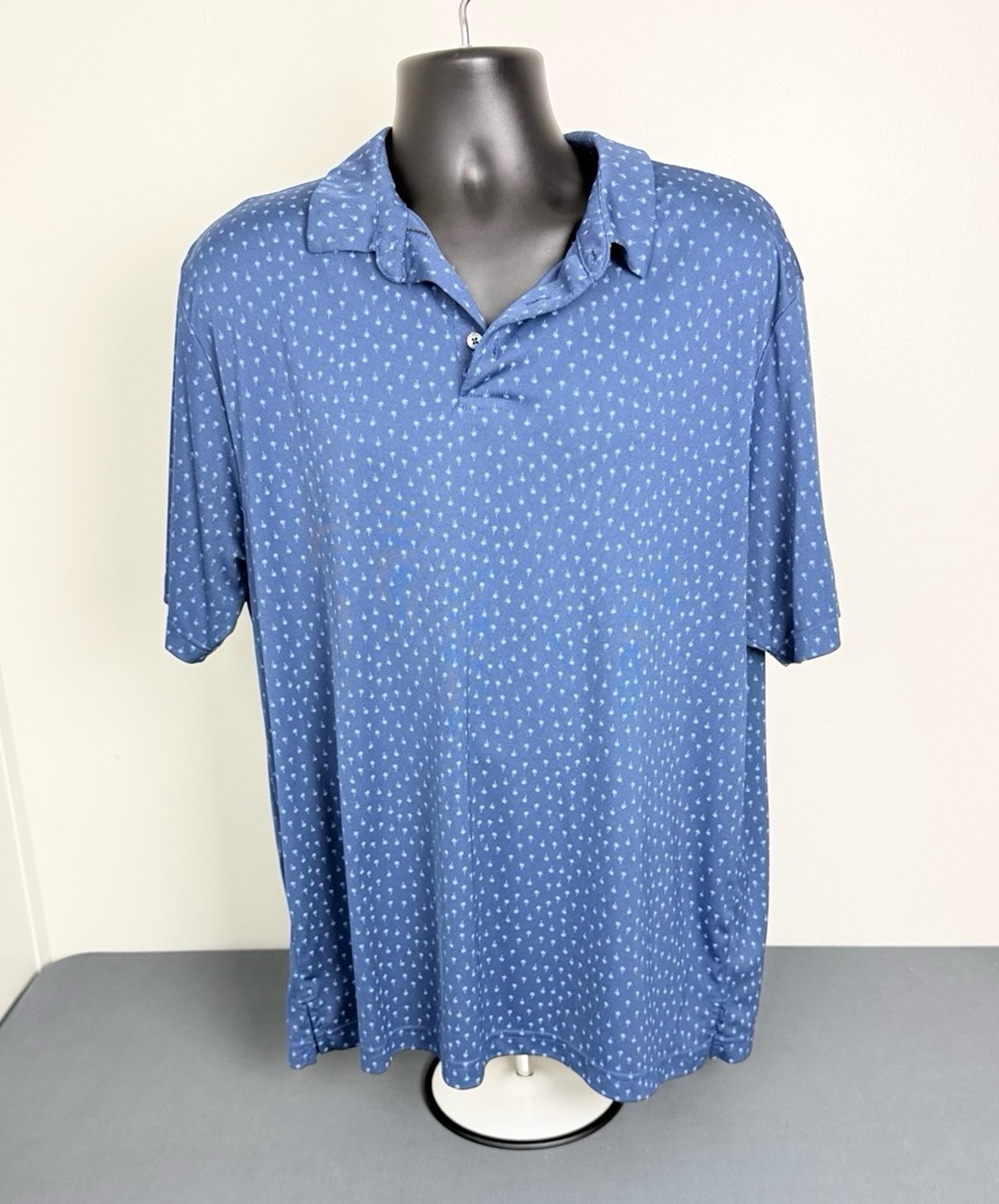 Jack Nicklaus Polo Shirt Mens XL Blue Palm Tree Print Short Sleeve Golf