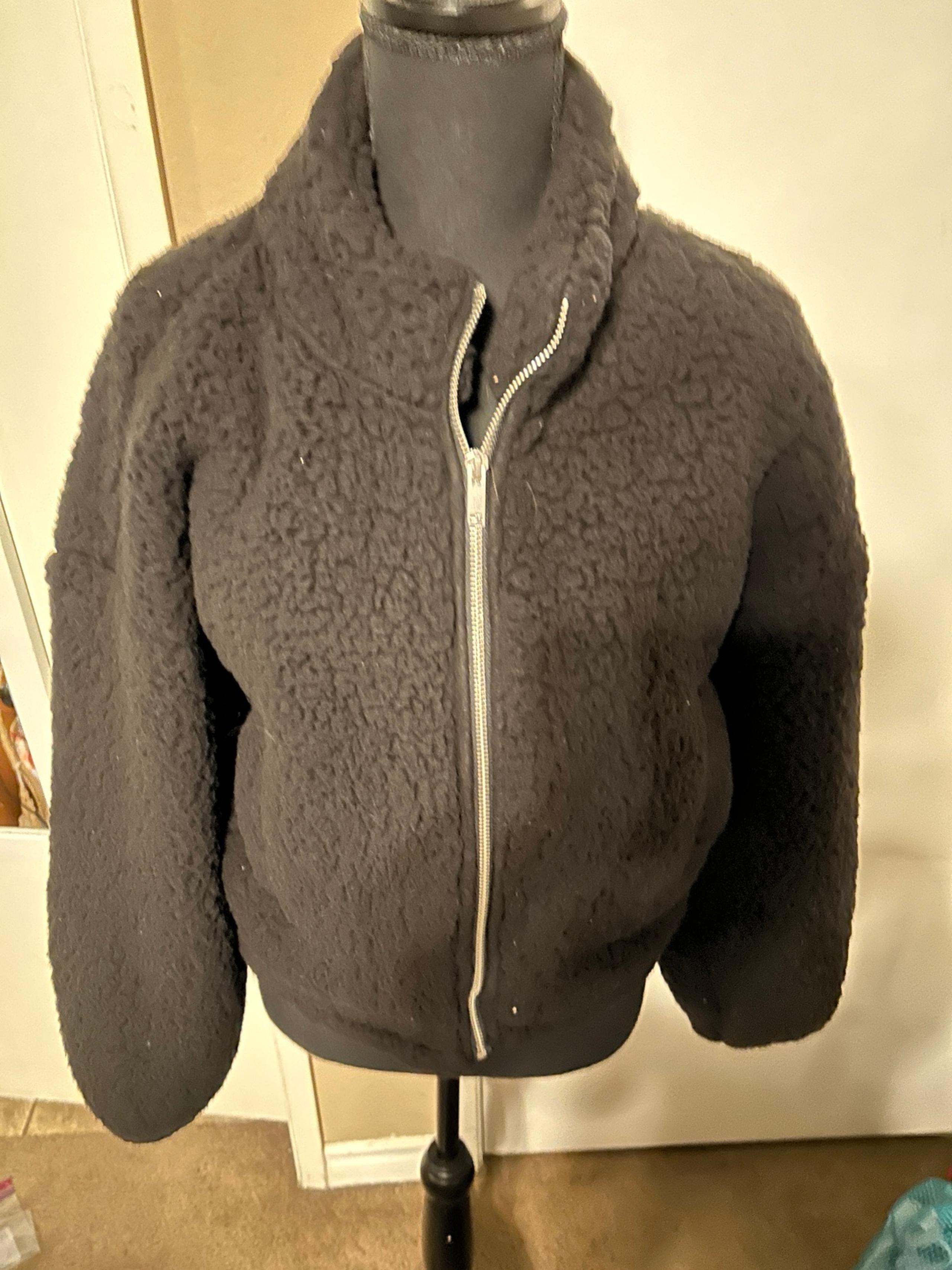 Express Cropped Fleece Teddy Jacket XS Black