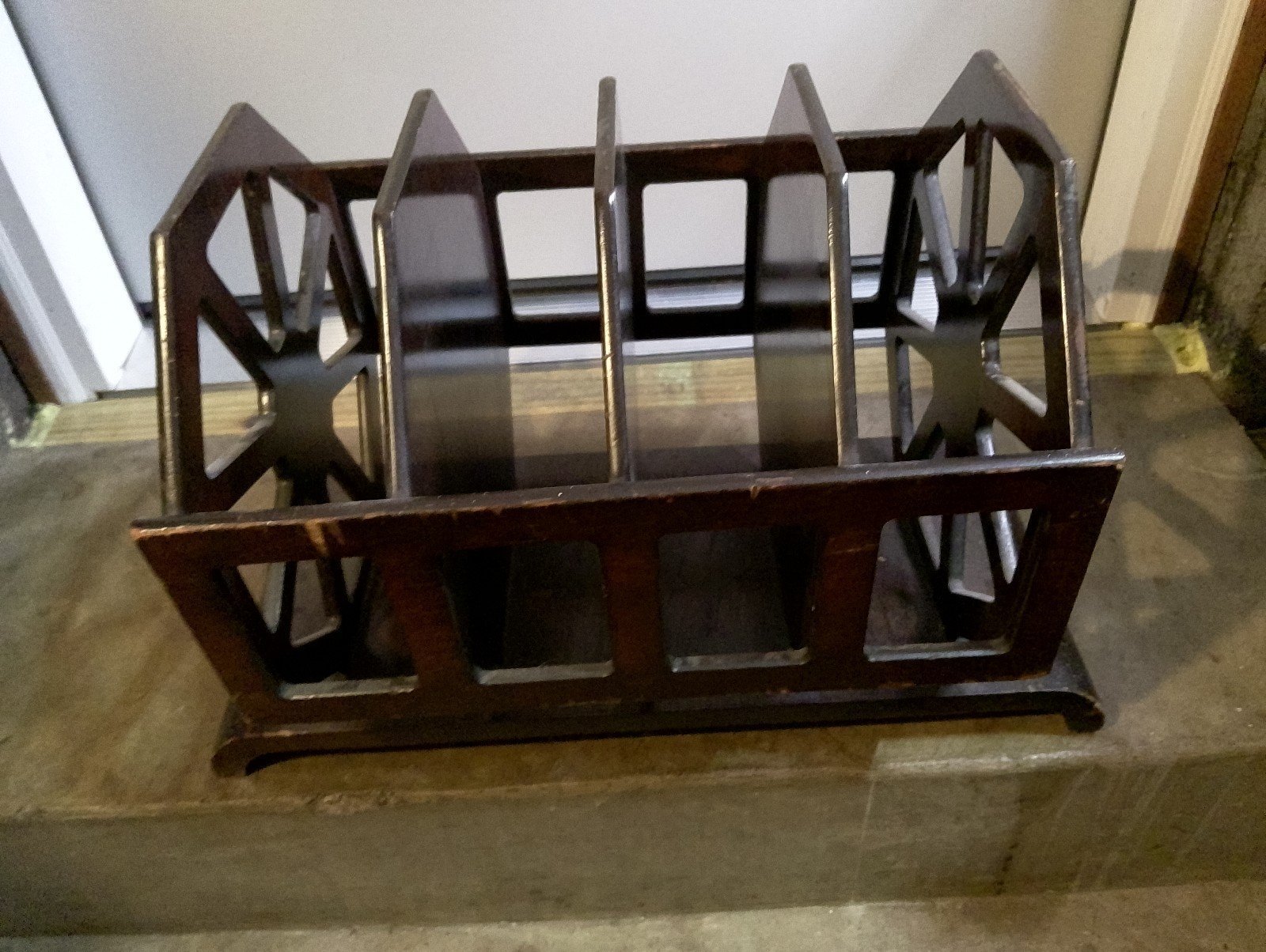 Antique magazine rack excellent 1950s walnut handmade