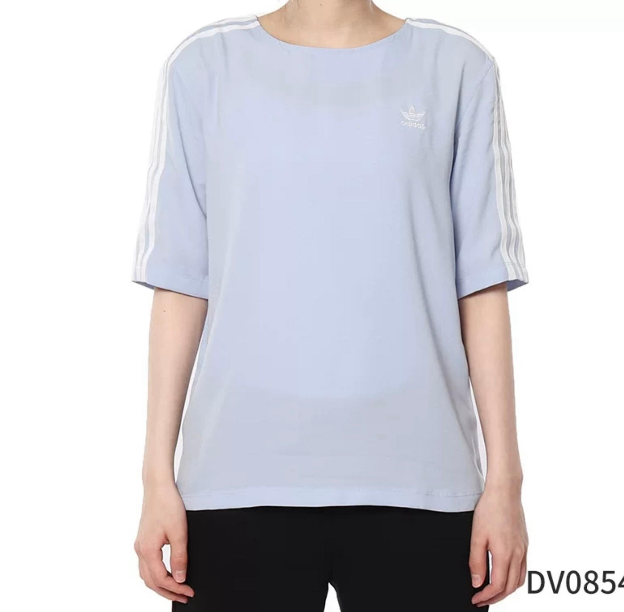 Adidas baby blue 3 strip short sleeve T-Shirt