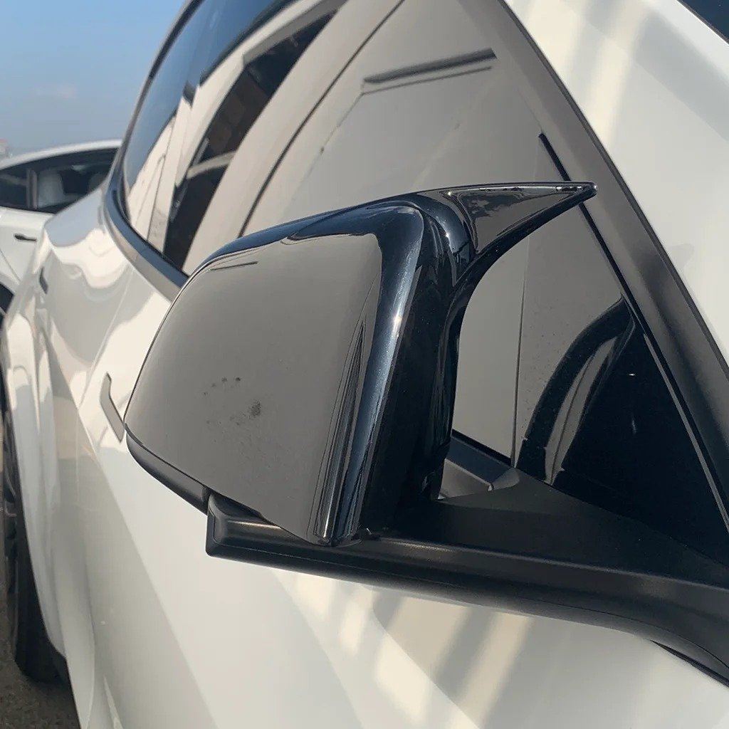 FOR TESLA MODEL Y 2020-2023 GLOSS BLACK M STYLE MIRROR CAP COVER OVERLAYS