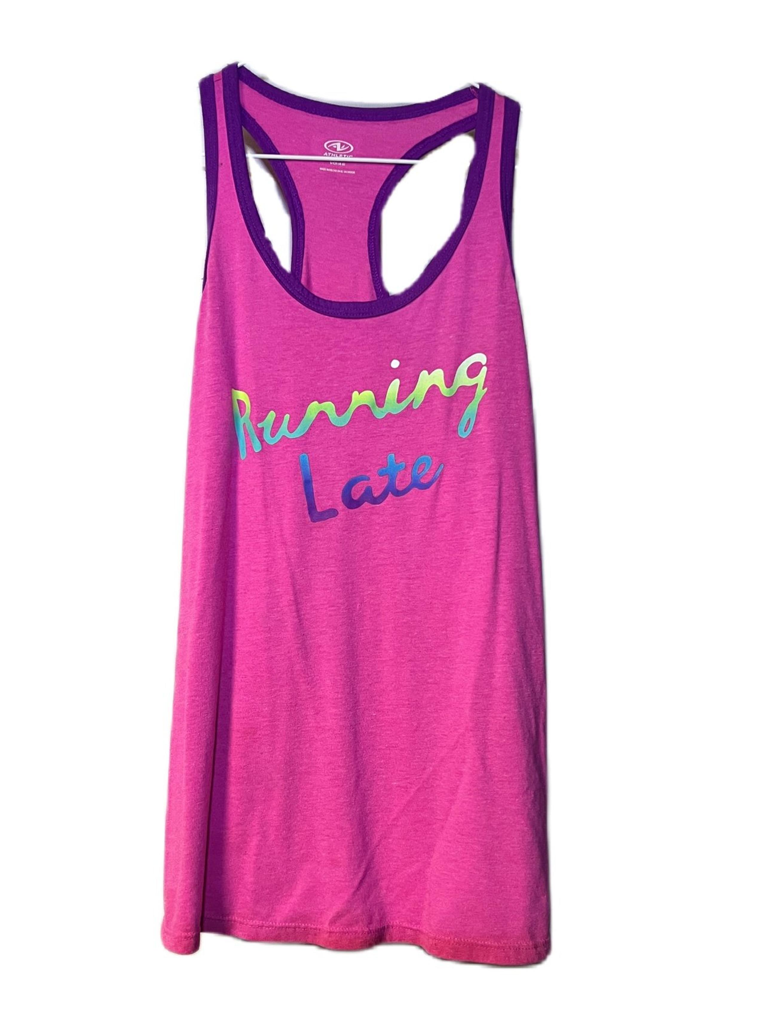 WOMENS SIZE SMALL RUNNING LATE PINK/PURPLE TANK TOP ATHLETIC WORKOUT SHIRT