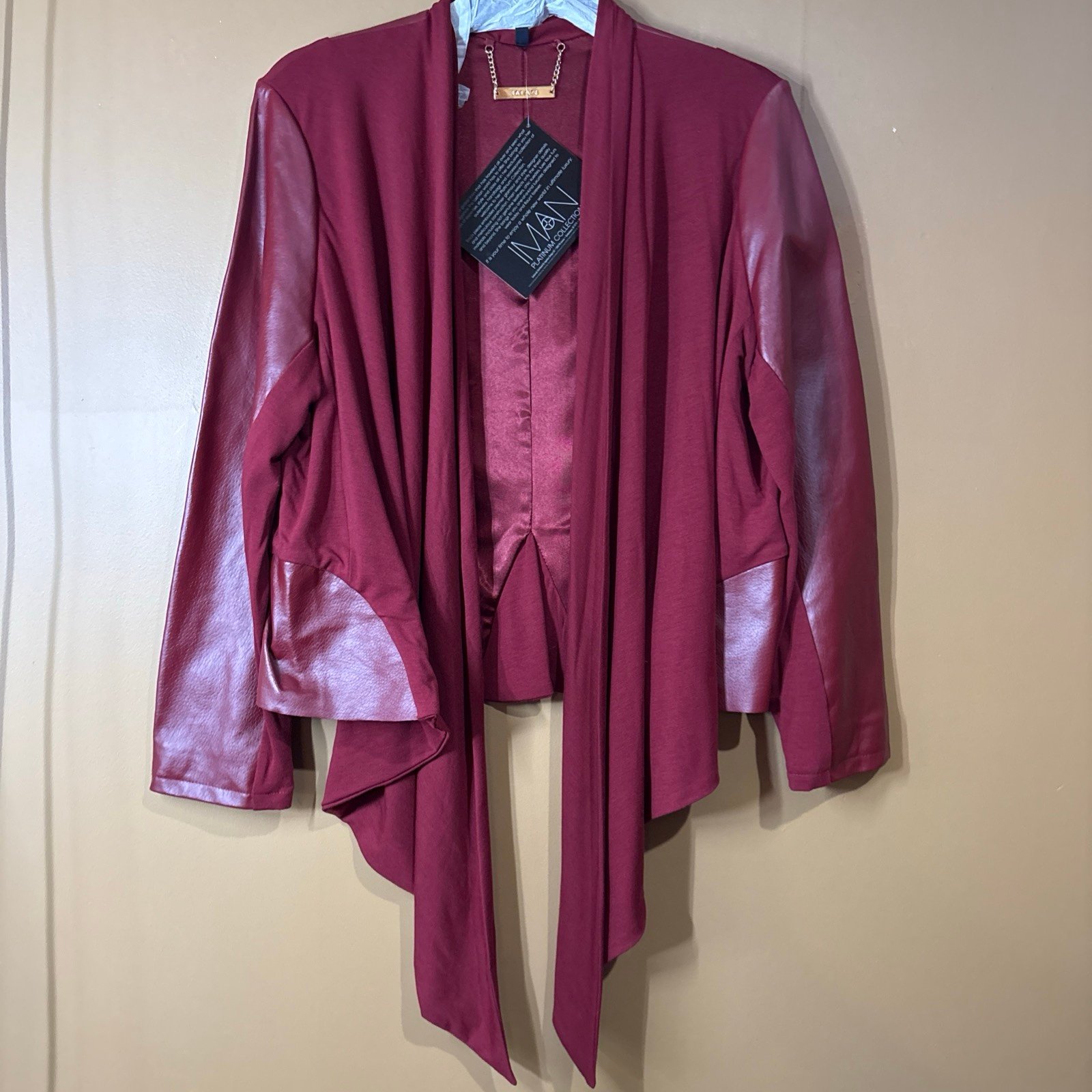 sweater Elegant Red Suede Line Jacket, Leather Sleeves Size 1X
