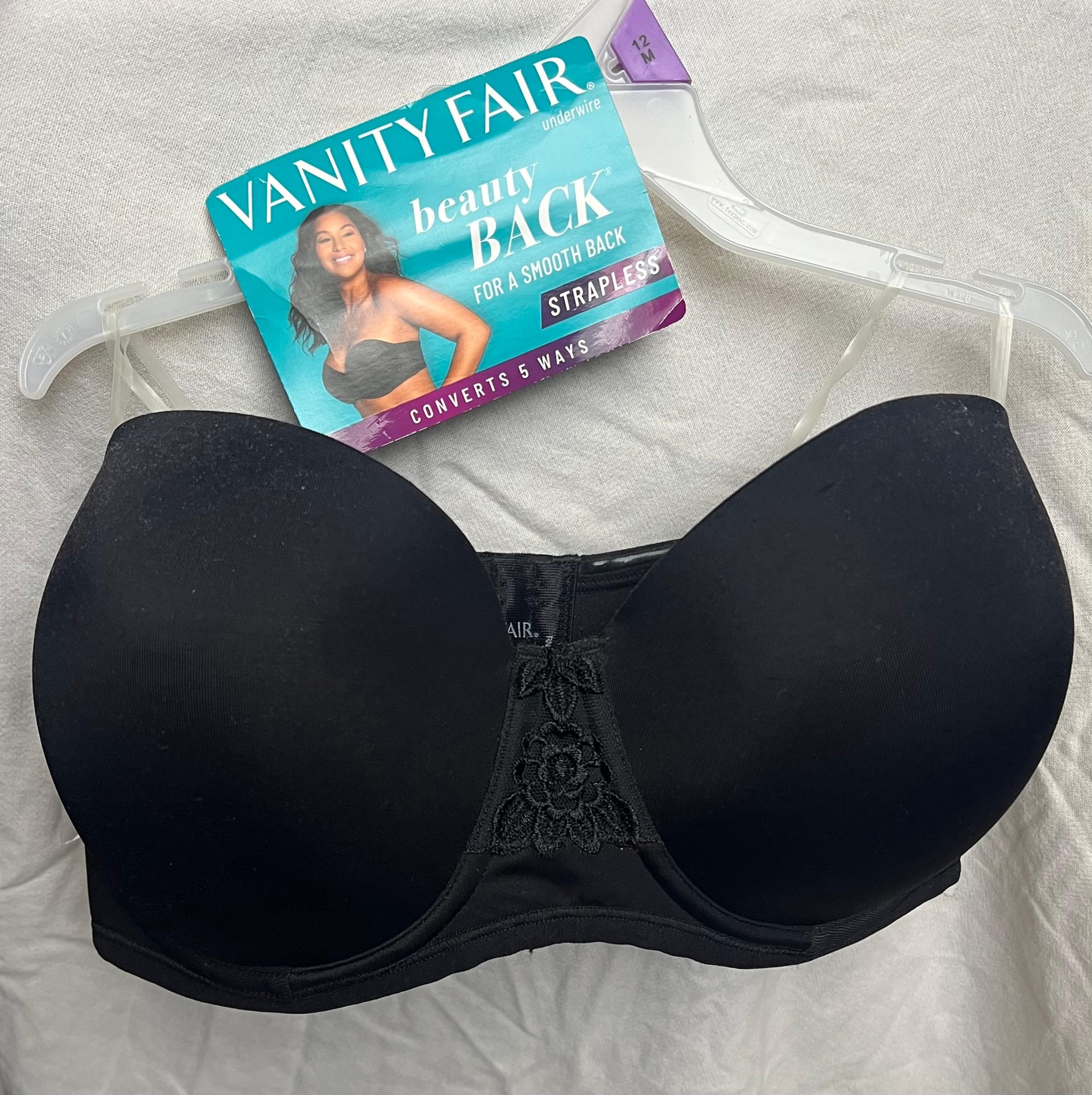 NWT Vanity Fair Black Convertible Strapless Bra 36D