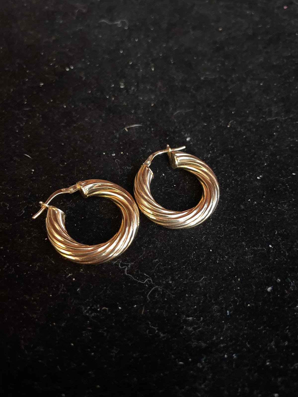 Gold Plated Marked 925 Sterling Made In Italy Hoop Rope Earrings
