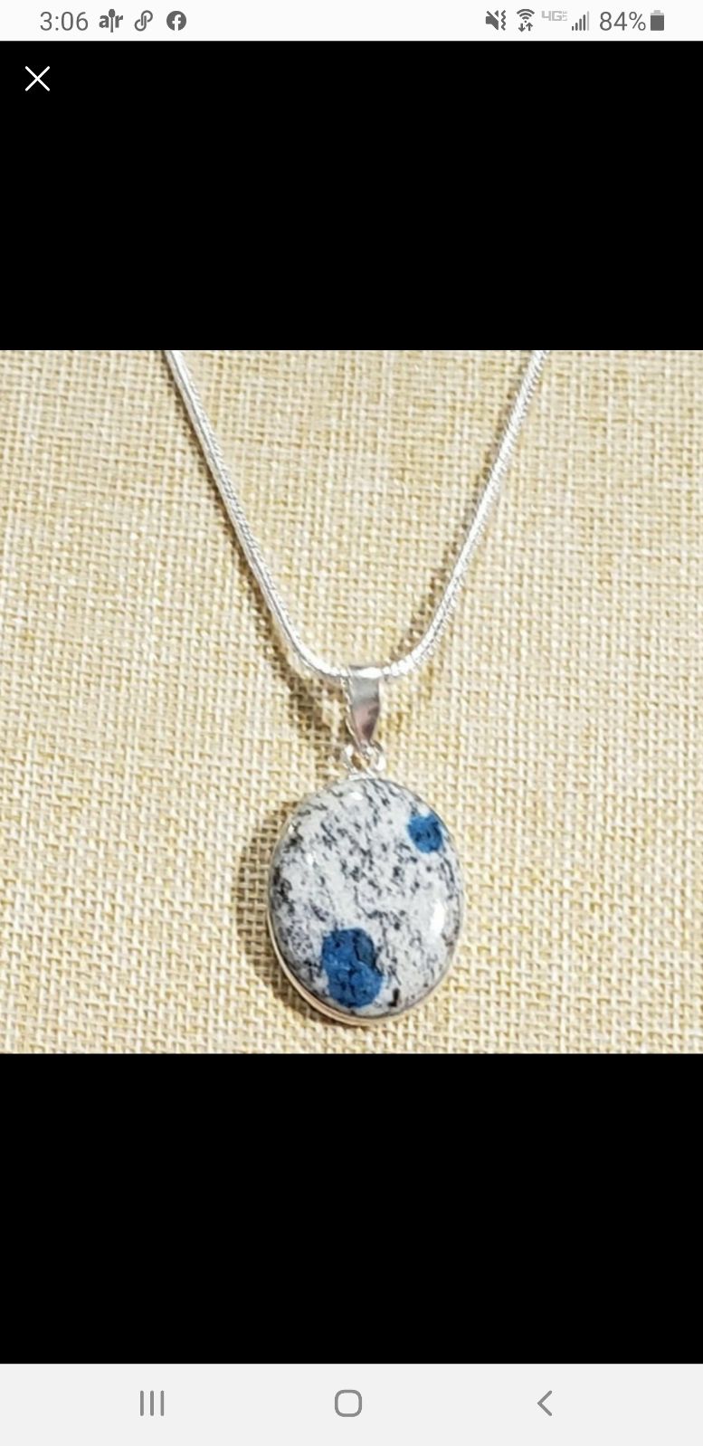 K2 Azurite Gemstone 925 Silver Long Thick PendantNecklace