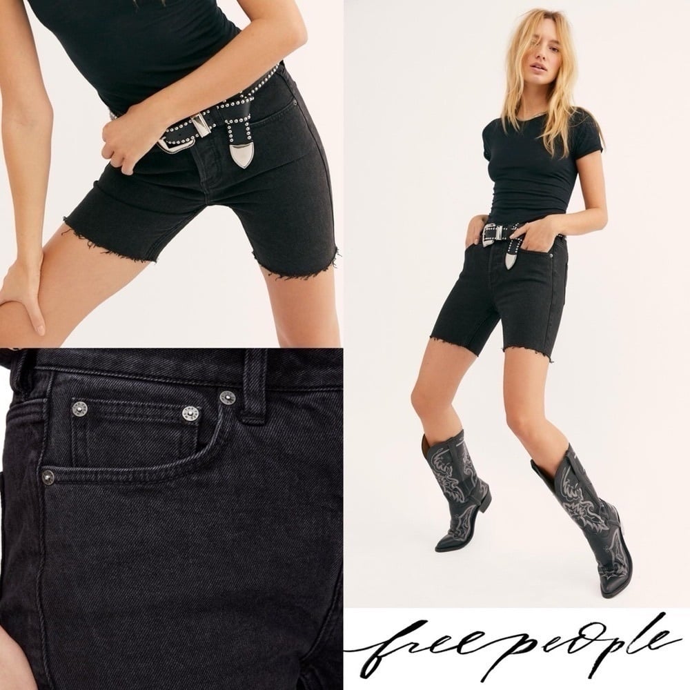 Free People Shorts Avery Denim Black Ash 24 NWT