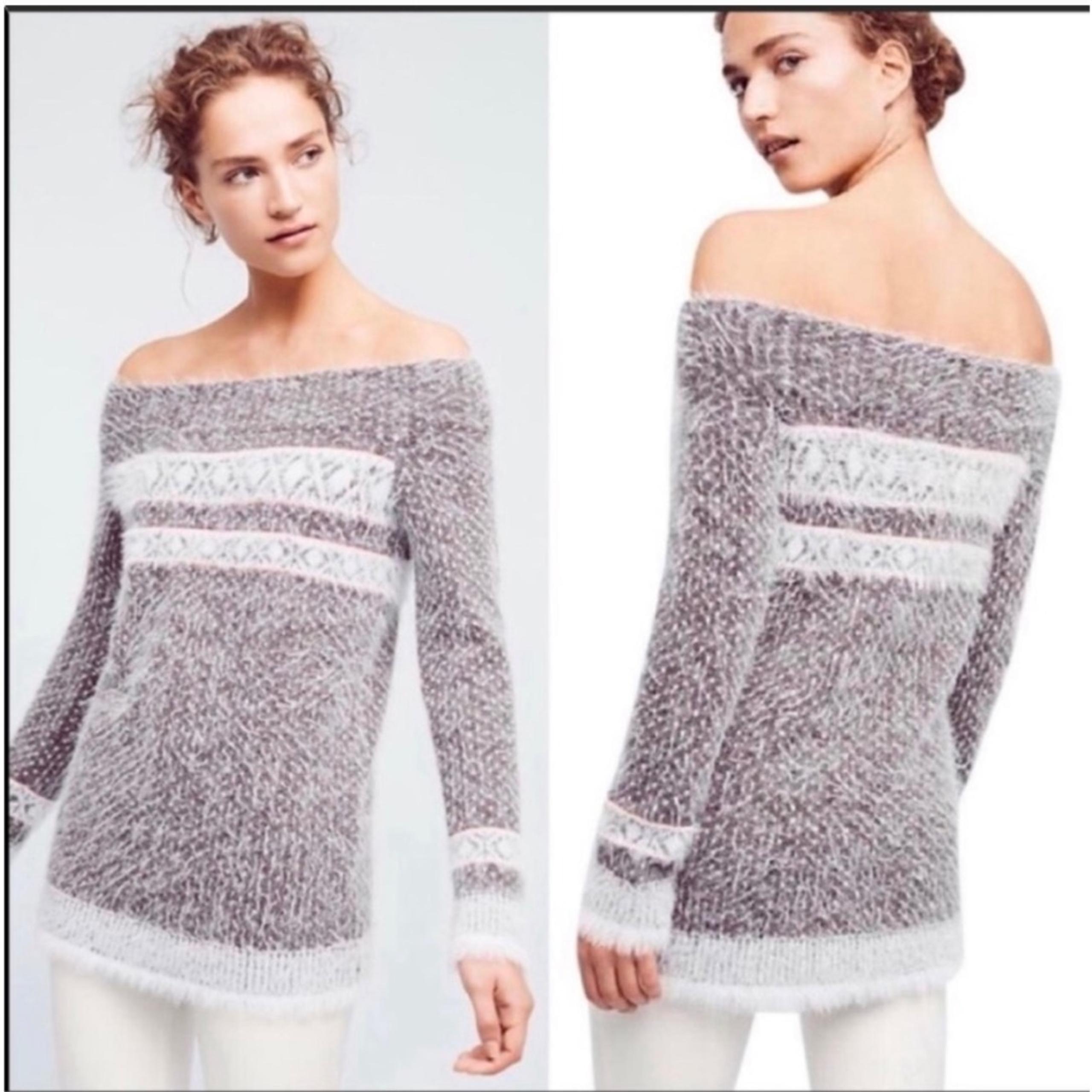 Sleeping On Snow Anthropologie Nordic Fuzzy Off The Shoulder Sweater