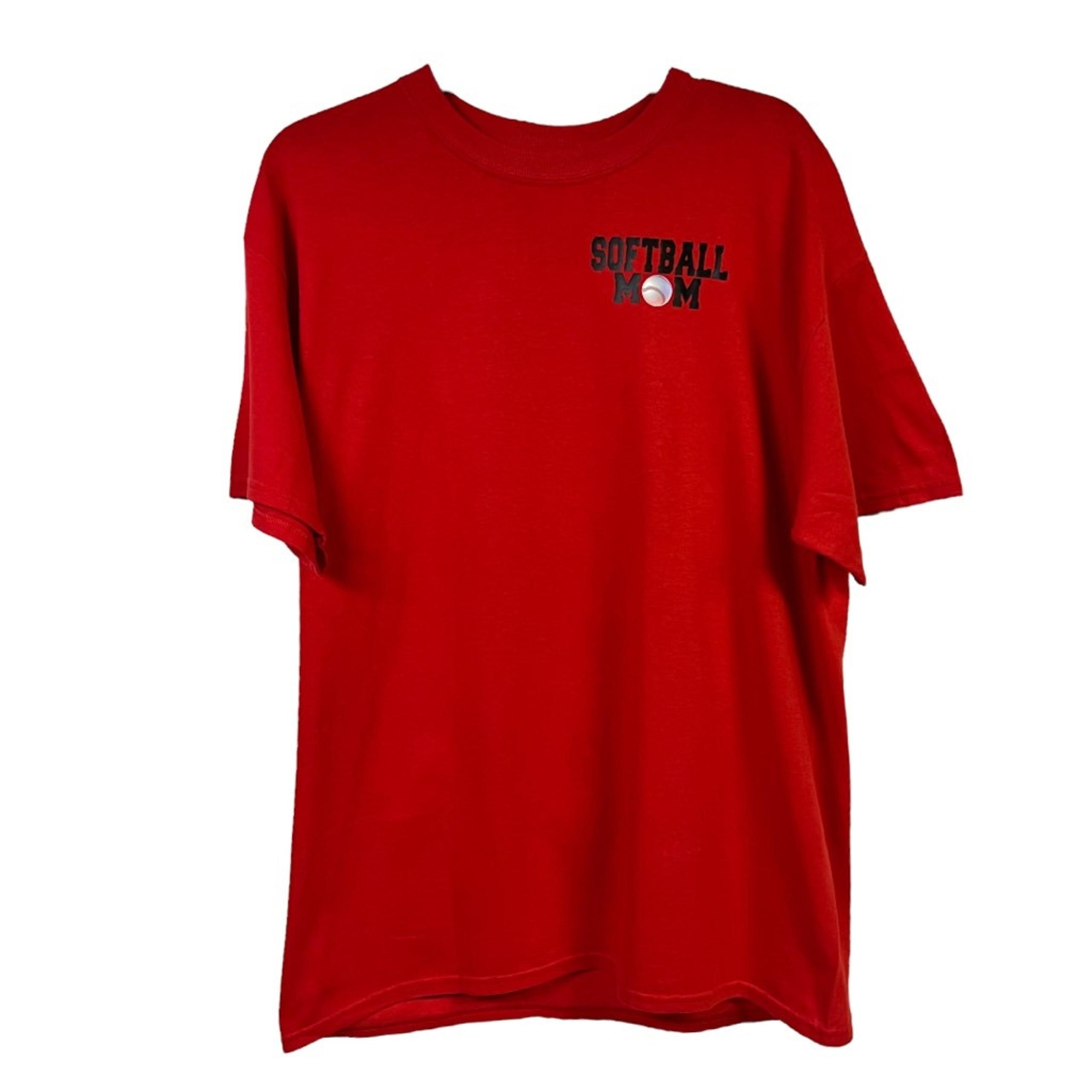 Gildan T-Shirt Large Red Short Sleeves Crewneck Softball Mom Graphic Sporty Fun
