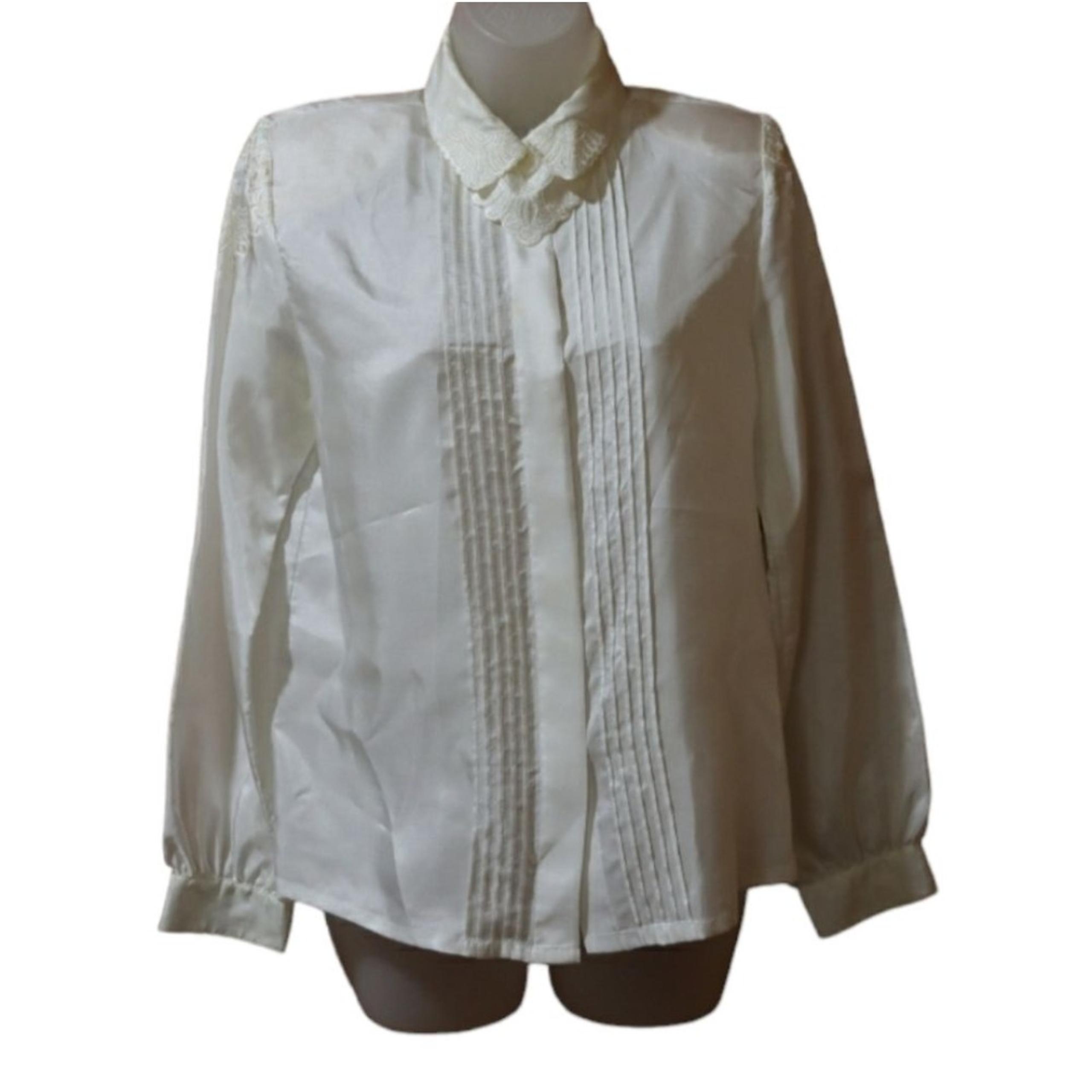 Nicola Vintage White Pleated Floral Applique Antique Edwardian Style Blouse 8
