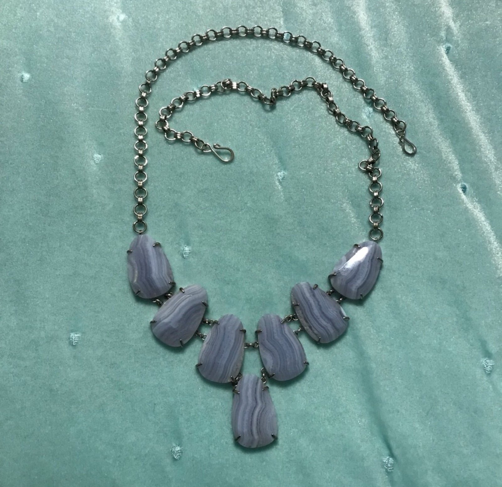Kendra Scott blue lace agate Harlie necklace In silver hardware
