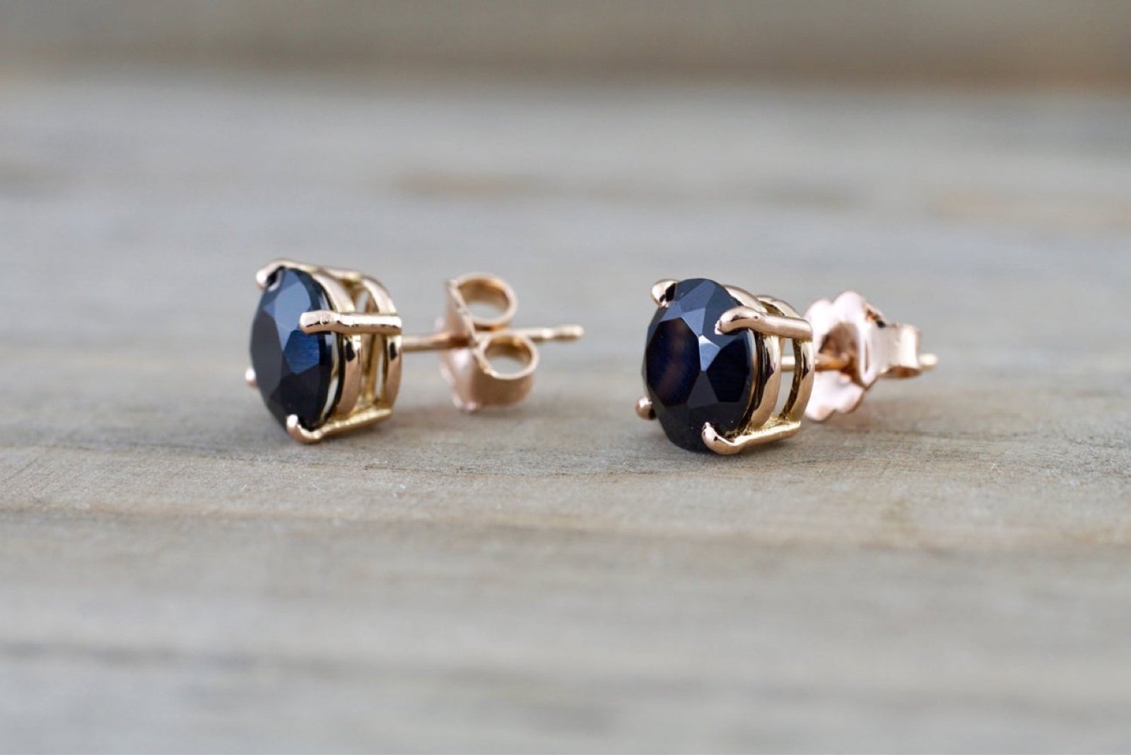 14K Rose Gold Vermeil Natural Black Onyx Gemstone Stud Earrings, NWT