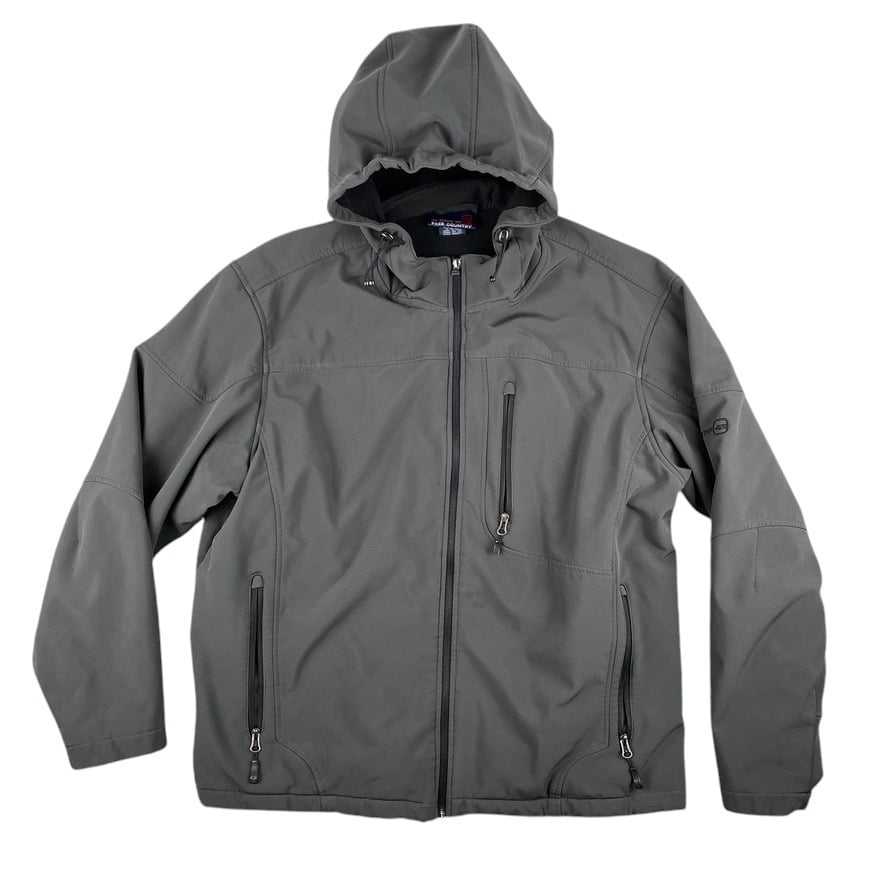Free Country Jacket Mens XXL Gray Hooded Softshell Windbreaker Pockets Full Zip