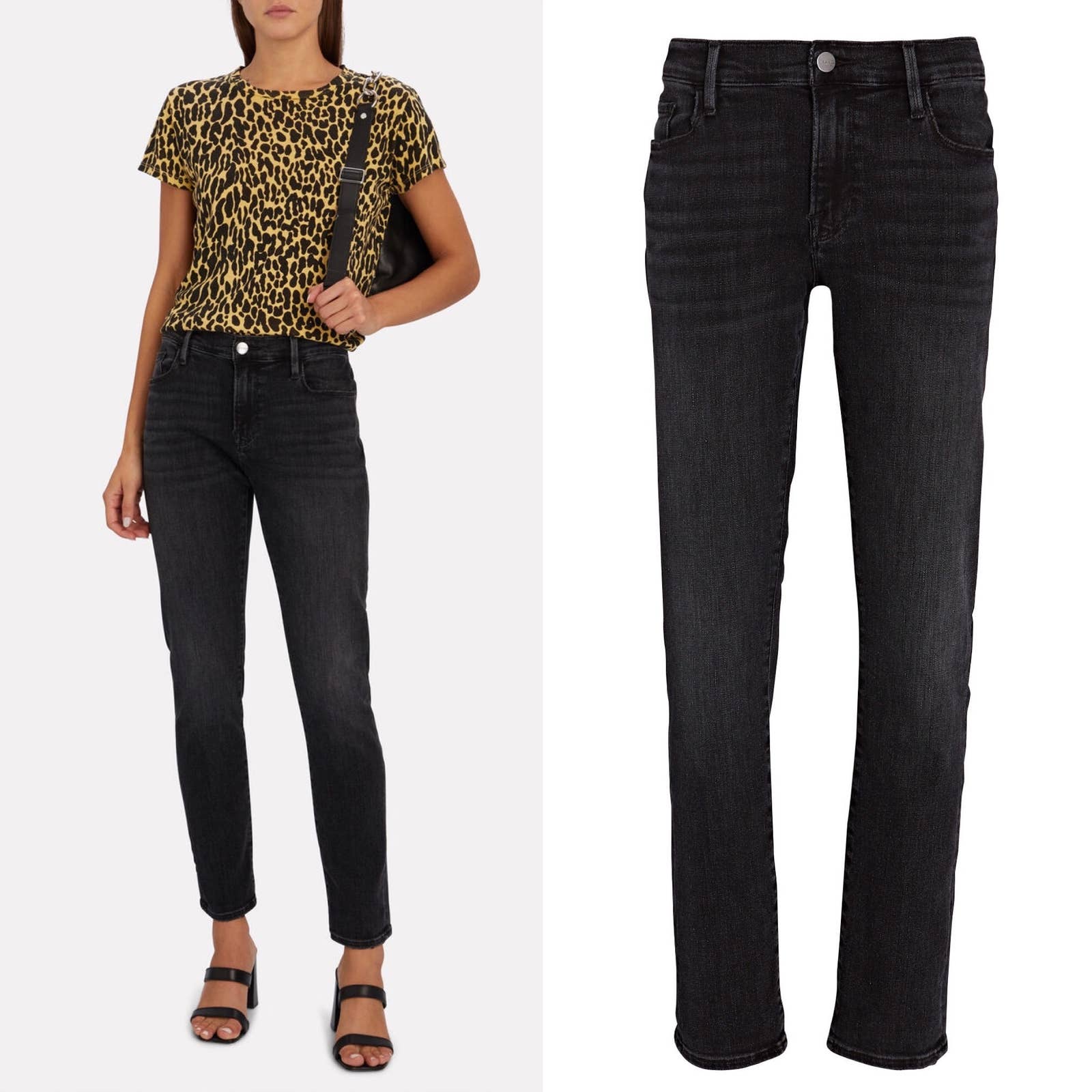 FRAME Le Garcon Straight Leg Jeans in Pembroke Wash Size 27 Black Grey Denim