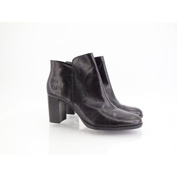 Born Womens Ellaria Boot Size 7.5 Black Leather Bootie Block Heel Comfy Zip Up