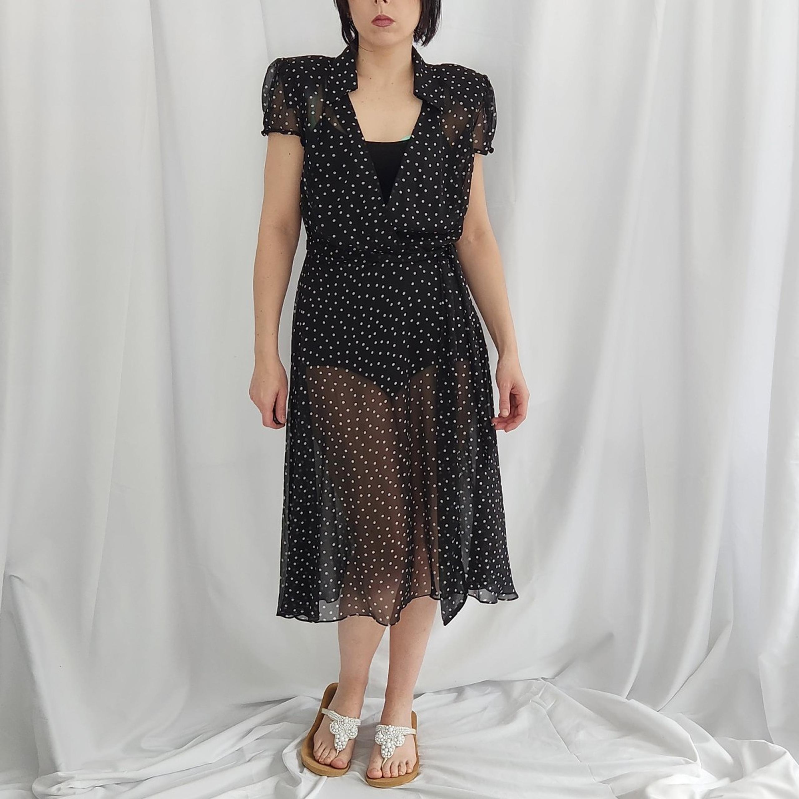 Y2K Black and White Sheer Polka Dot Dress