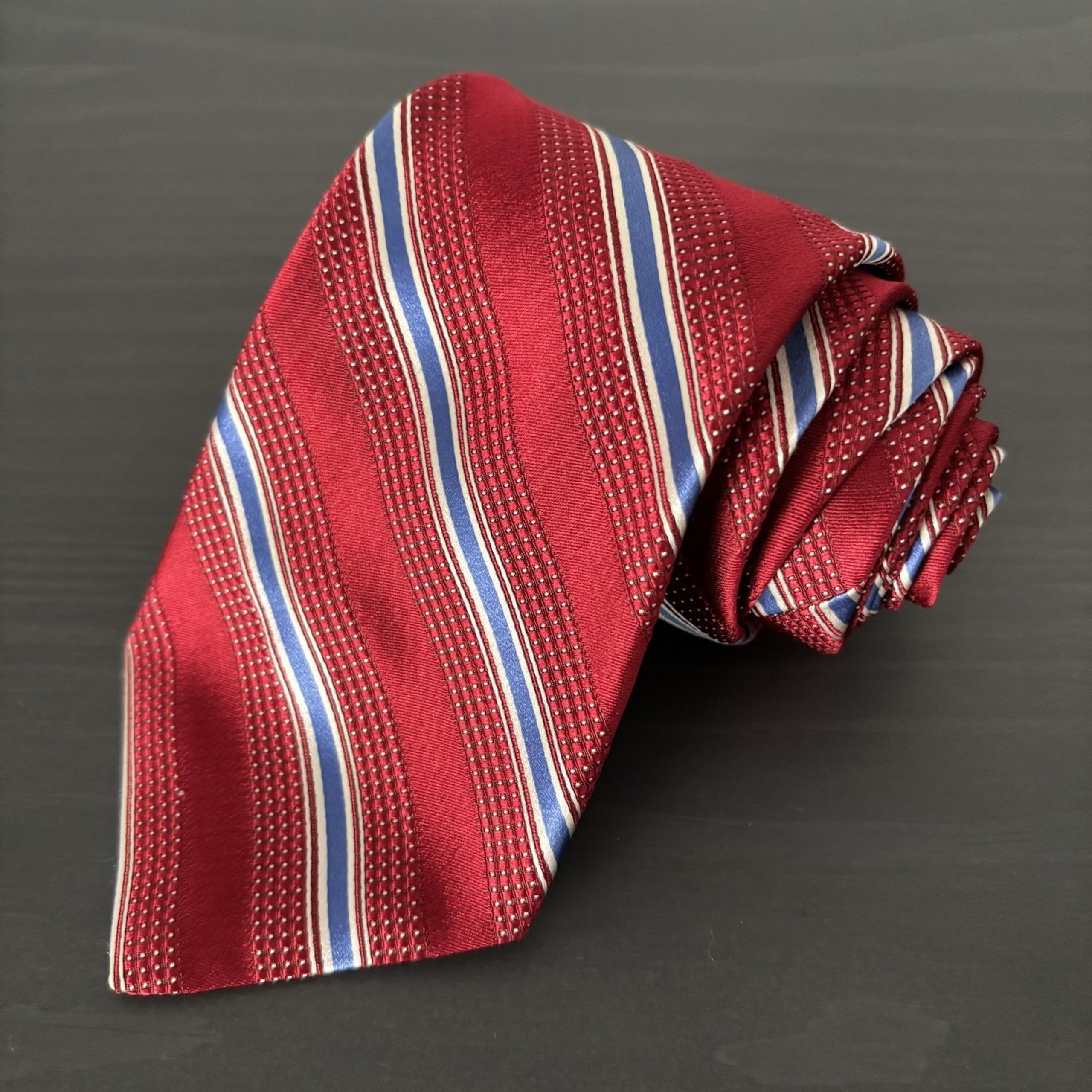 Hart Schaffer Marx Silk-Repp Tie Red & Blue Stripes 3.5"W x 57"L