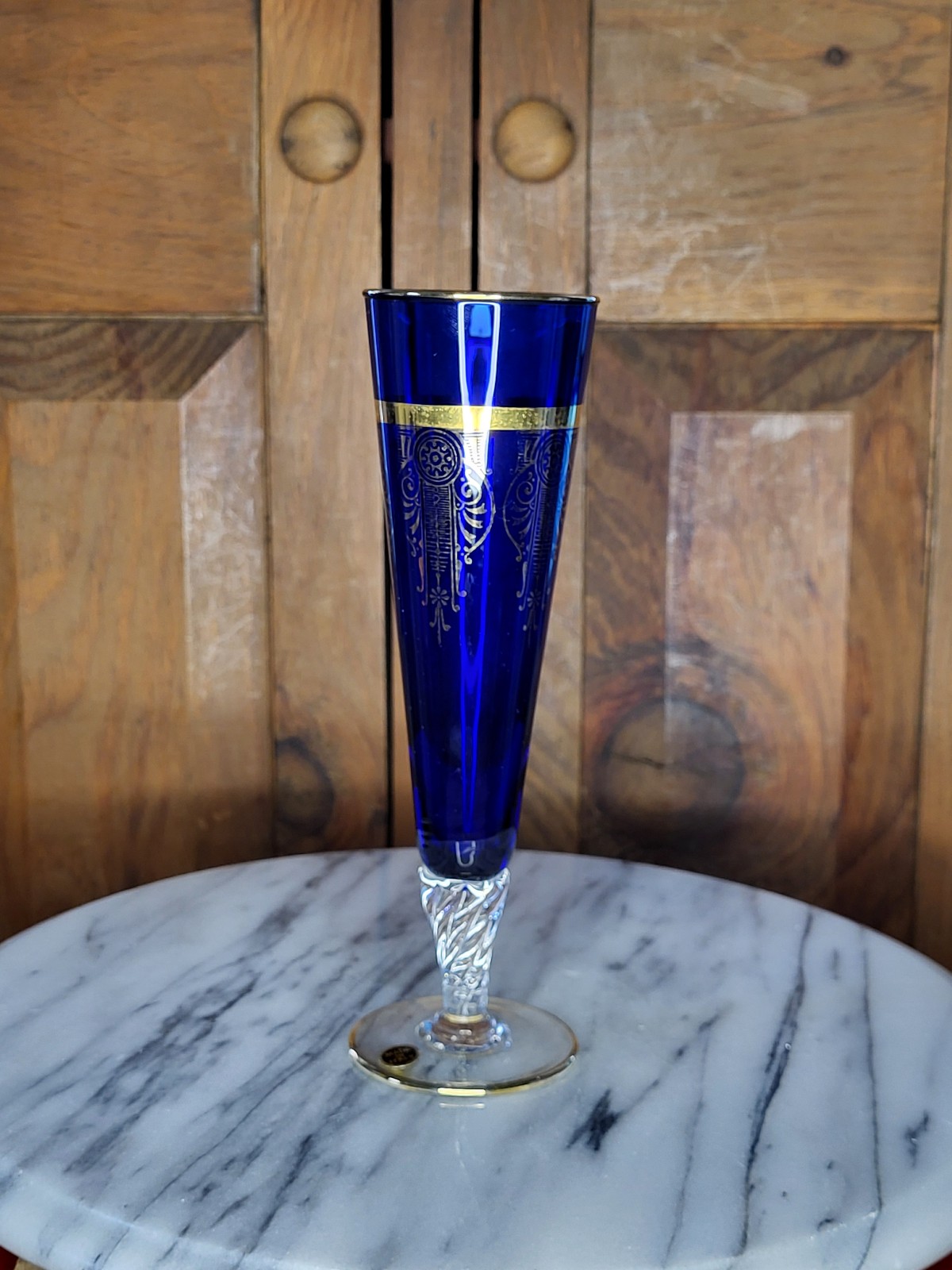 Vintage Cobalt Blue glass 24kt flute glass