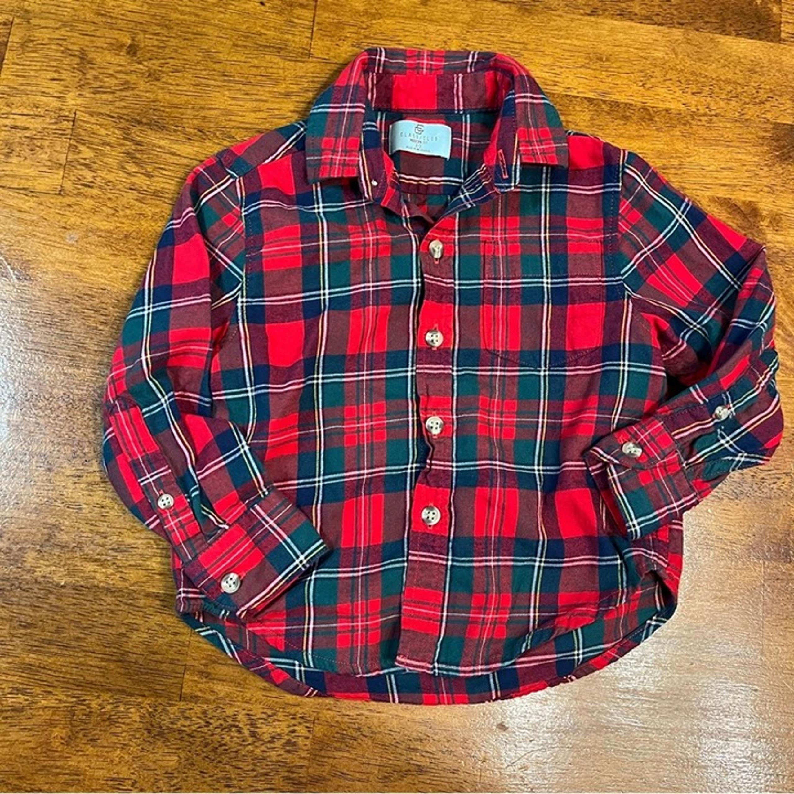 Class Club red green plaid 100% cotton button down size 2/3
