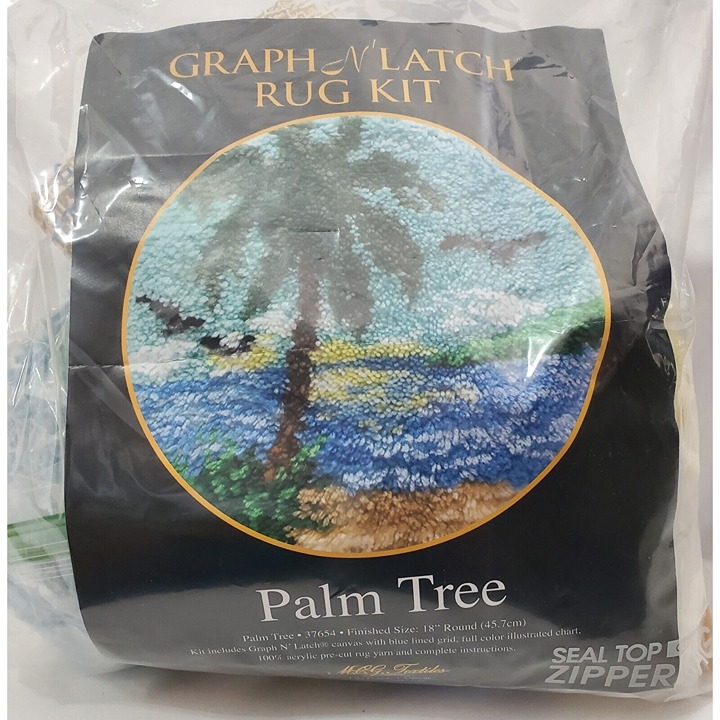 PALM TREE Graph N Latch Hook Rug Kit beach scene 18 round MCG textile yarn craft