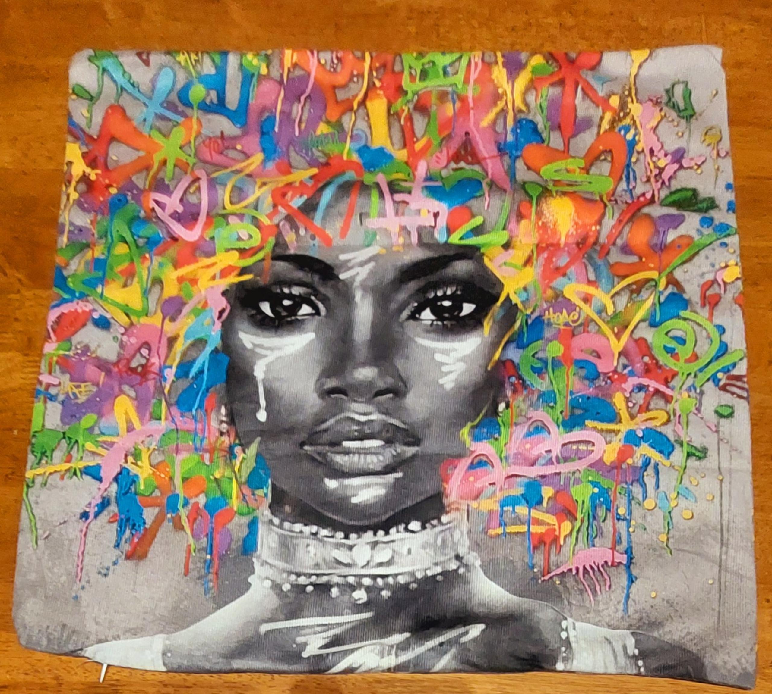 Graffiti Art Black Woman Decorative Pillow Case. 1 Piece