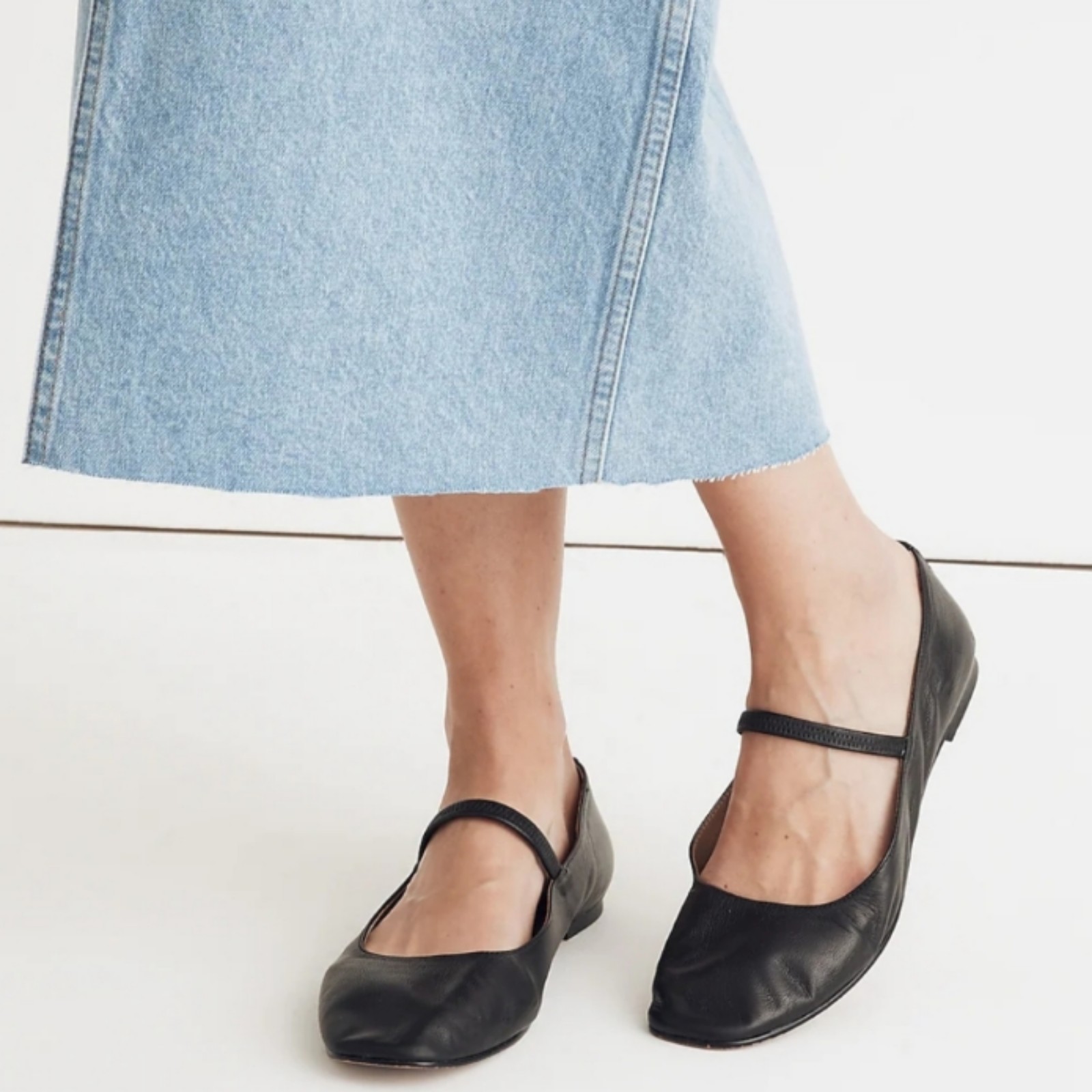 Madewell Greta Mary Jane Flats in Black Leather