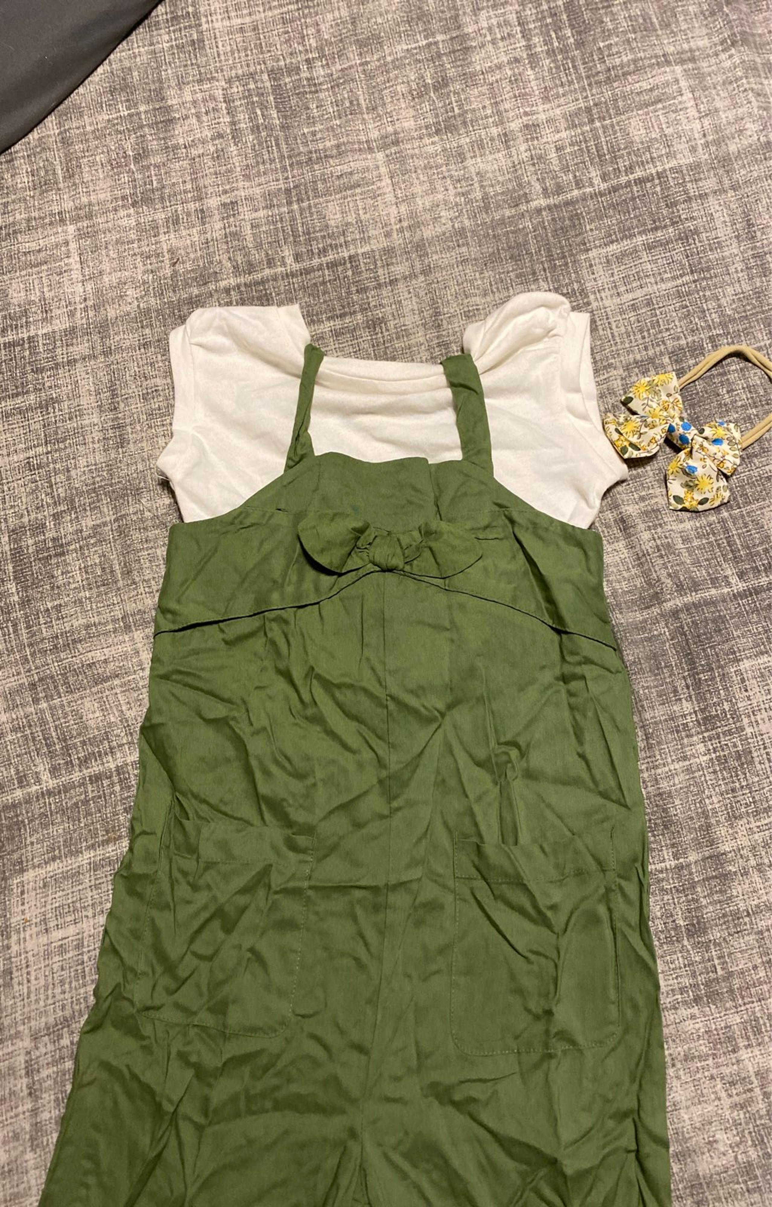 Girls Olive green overall and shirt set 2T