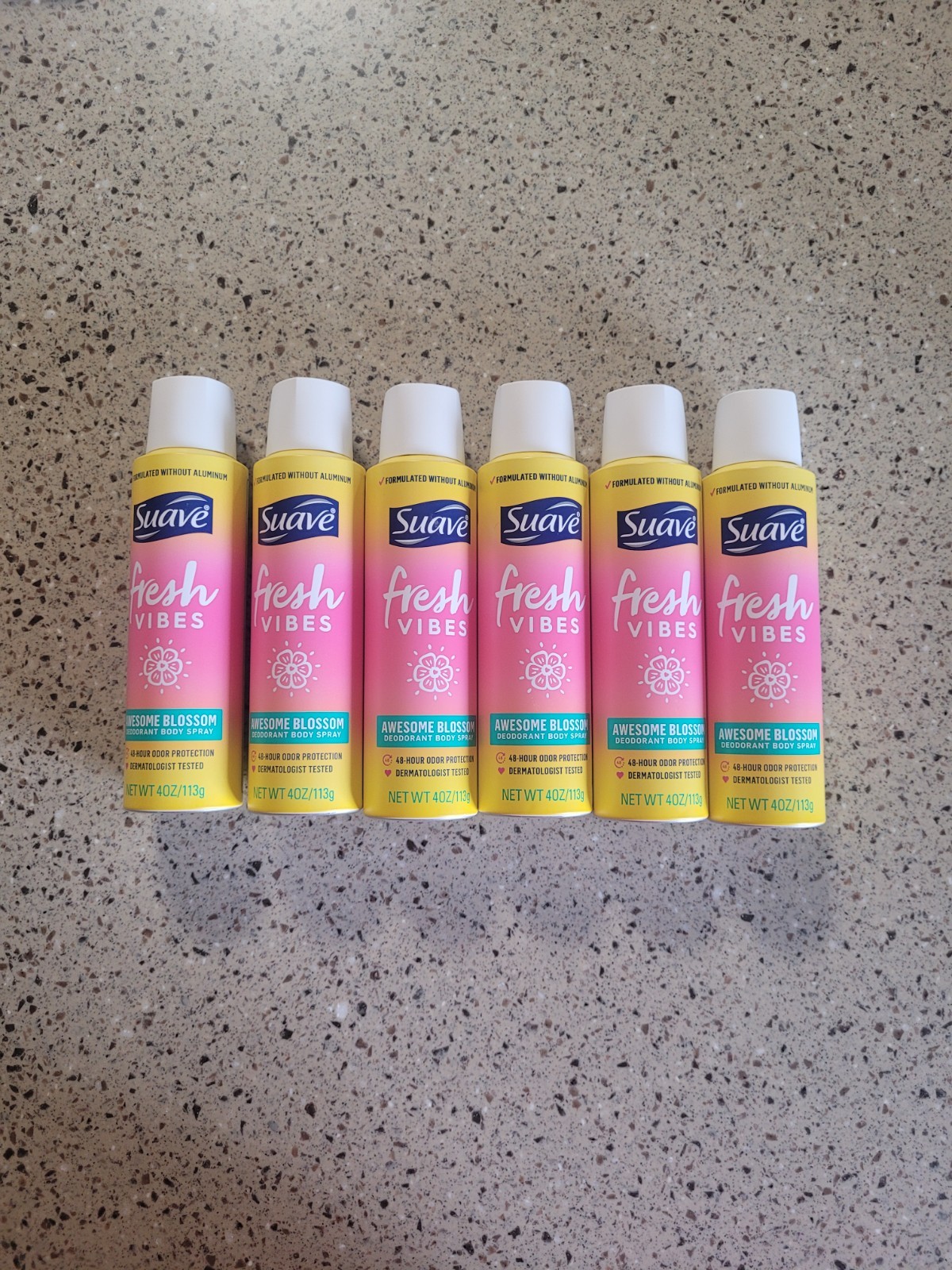 6 Suave Fresh Vibes Awesome Blossom Deodorant Body Spray Aluminum Free 4 Oz Each