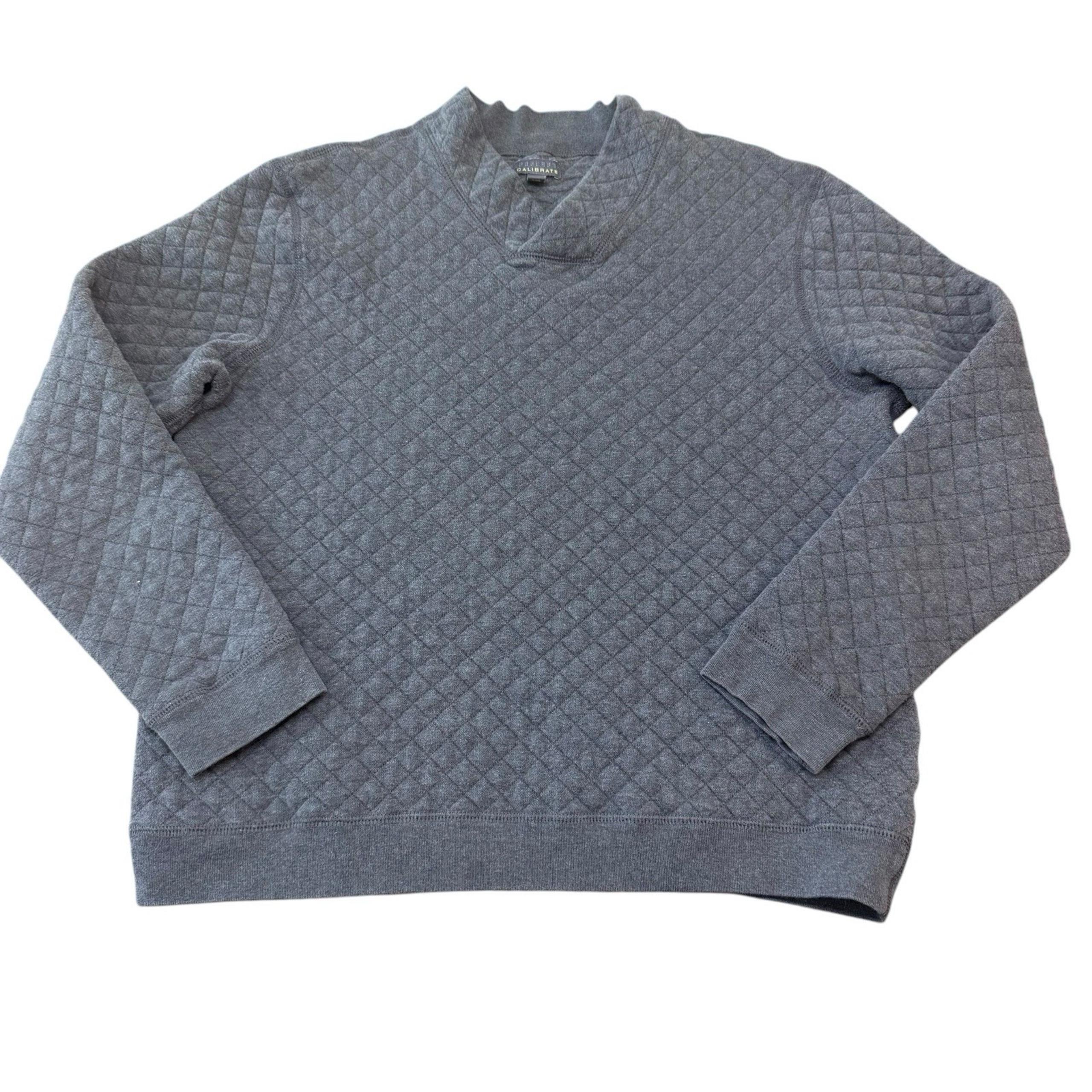 Men's Gray Quilted 100% Cotton Sweatshirt Pullover Large - Calibrate