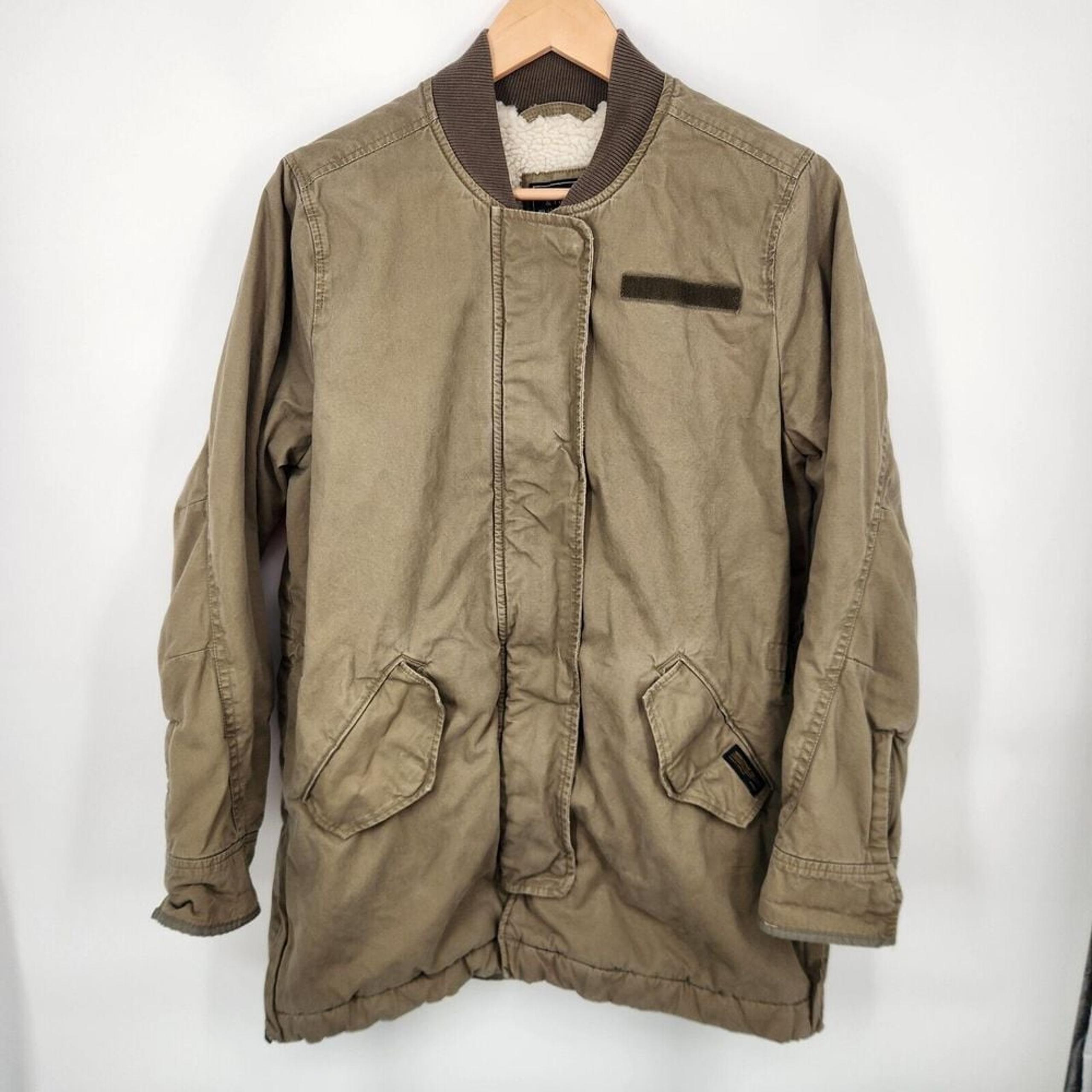 Abercrombie & Fitch Womens Hooded Sherpa Lined Olive Green Parka Coat Medium
