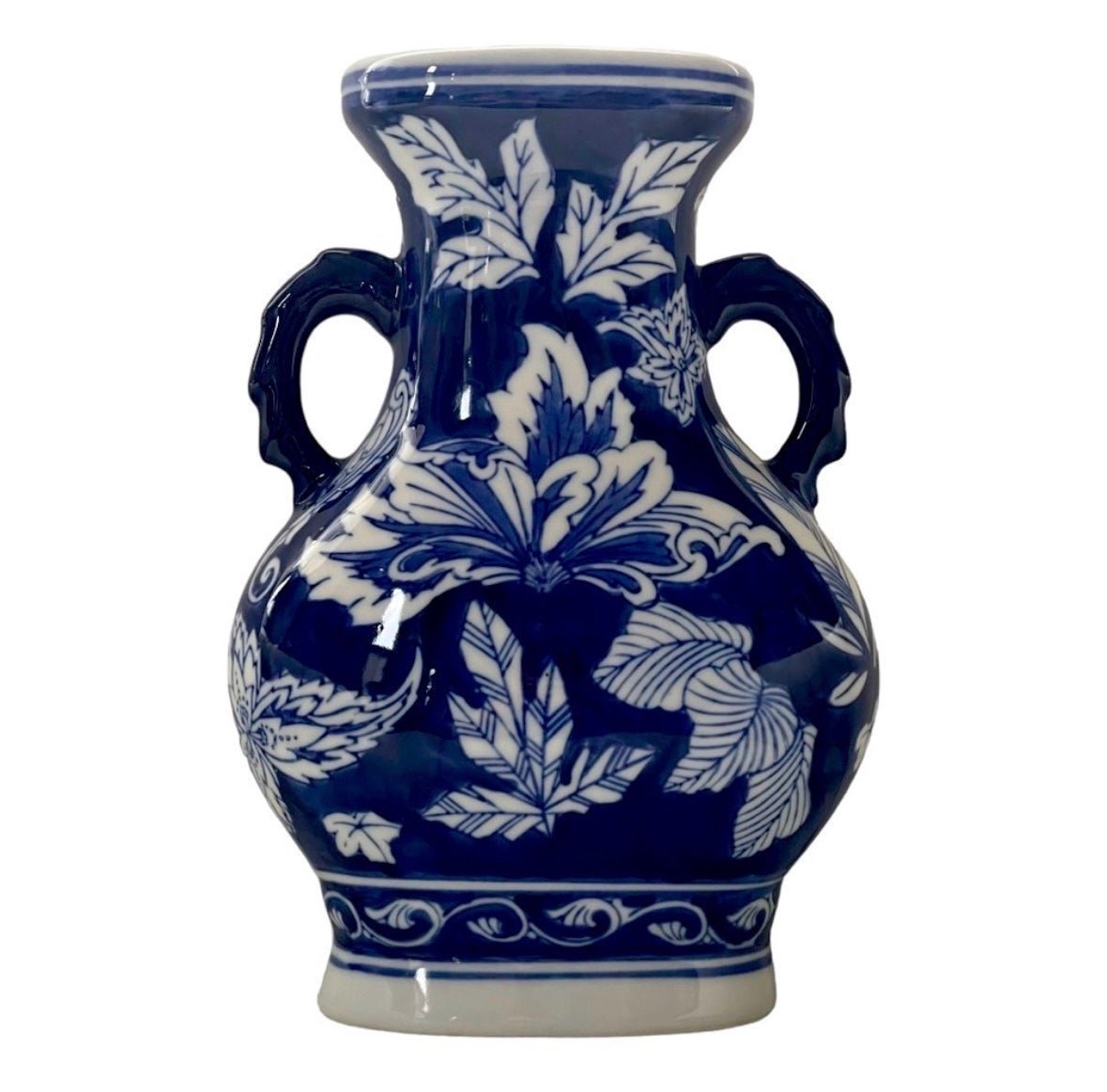 Vase Vintage Cobalt Blue and White Slim Profile Vase Fine China Porcelain Vase