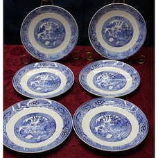 Vtg Blue Willow Set of 6 - 10 Transfer Ware Dinner Plates - Unmarked