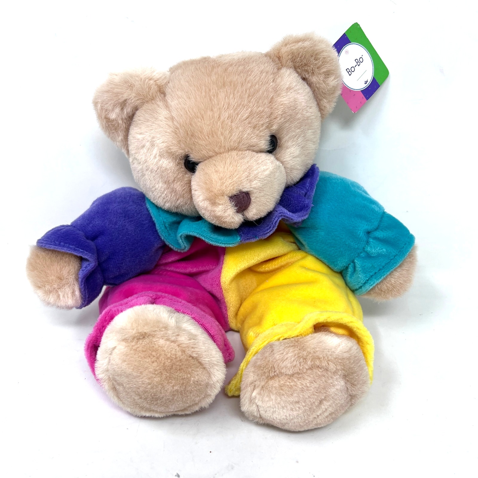 Vintage Russ Berrie Plush Bo-Bo Clown Bear Stuffed Teddy Color Block Velour Tag
