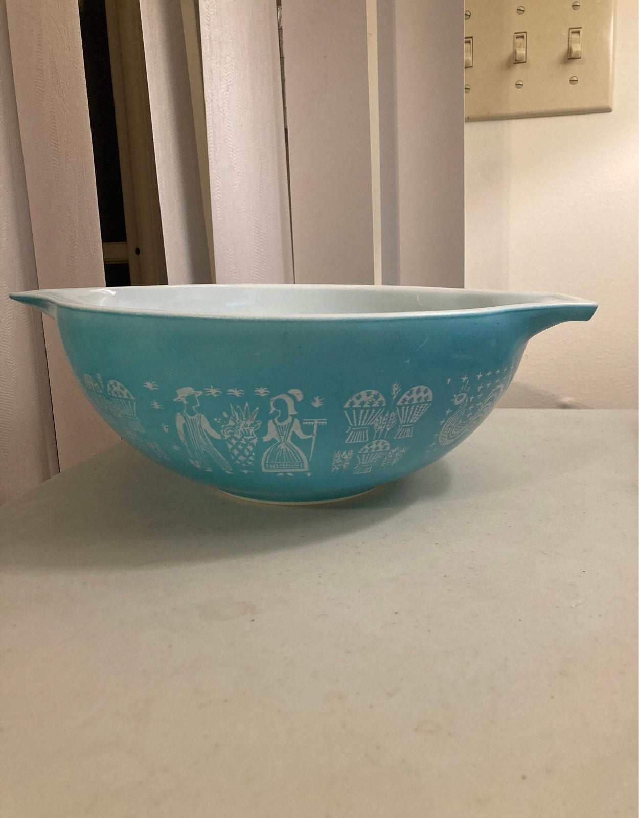 4 Qt Pyrex Turquoise Mixing Bowl Amish Butterprint Cinderella