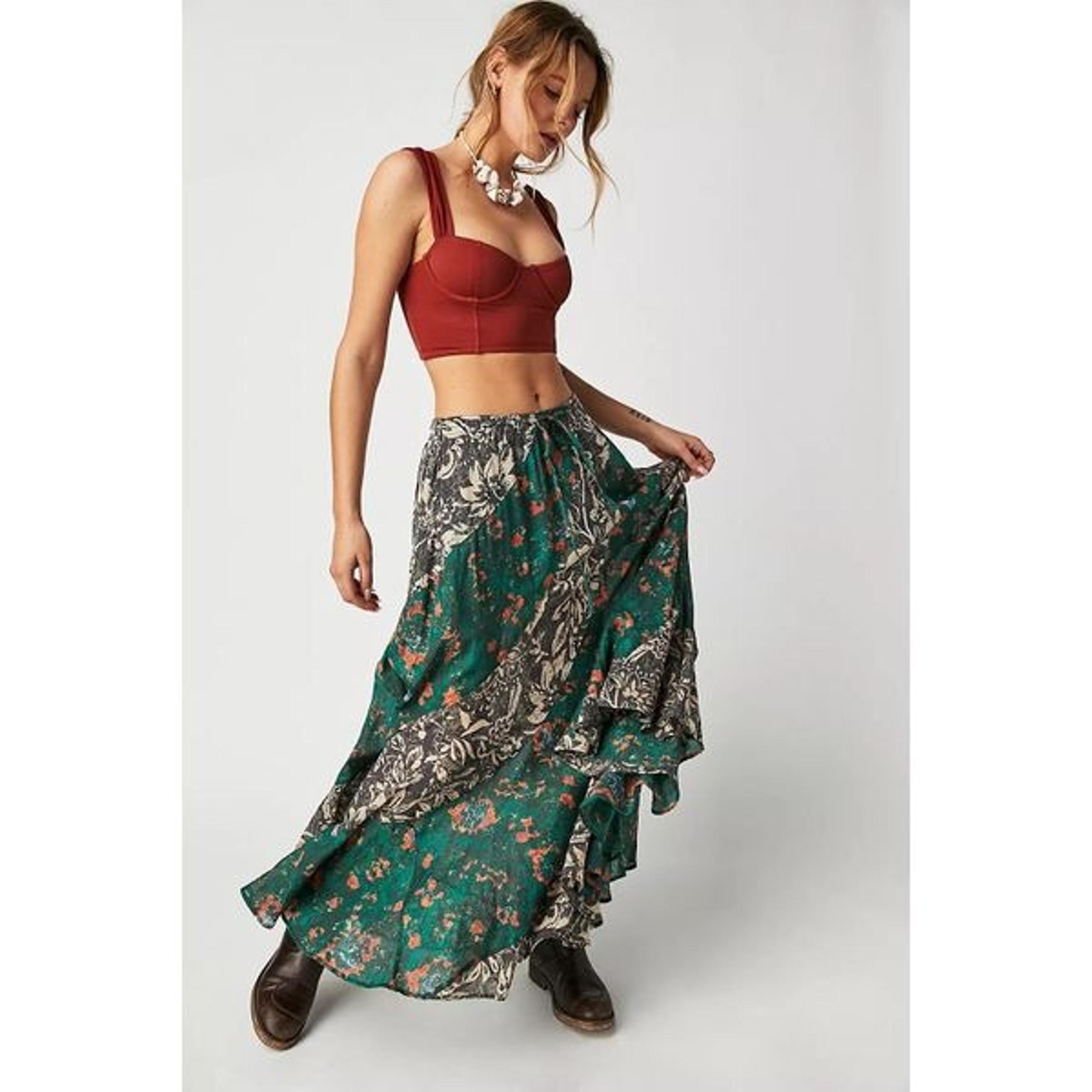 Free People Women's Charcoal Combo Pull-on Jackie Maxi Skirt Small NWOT