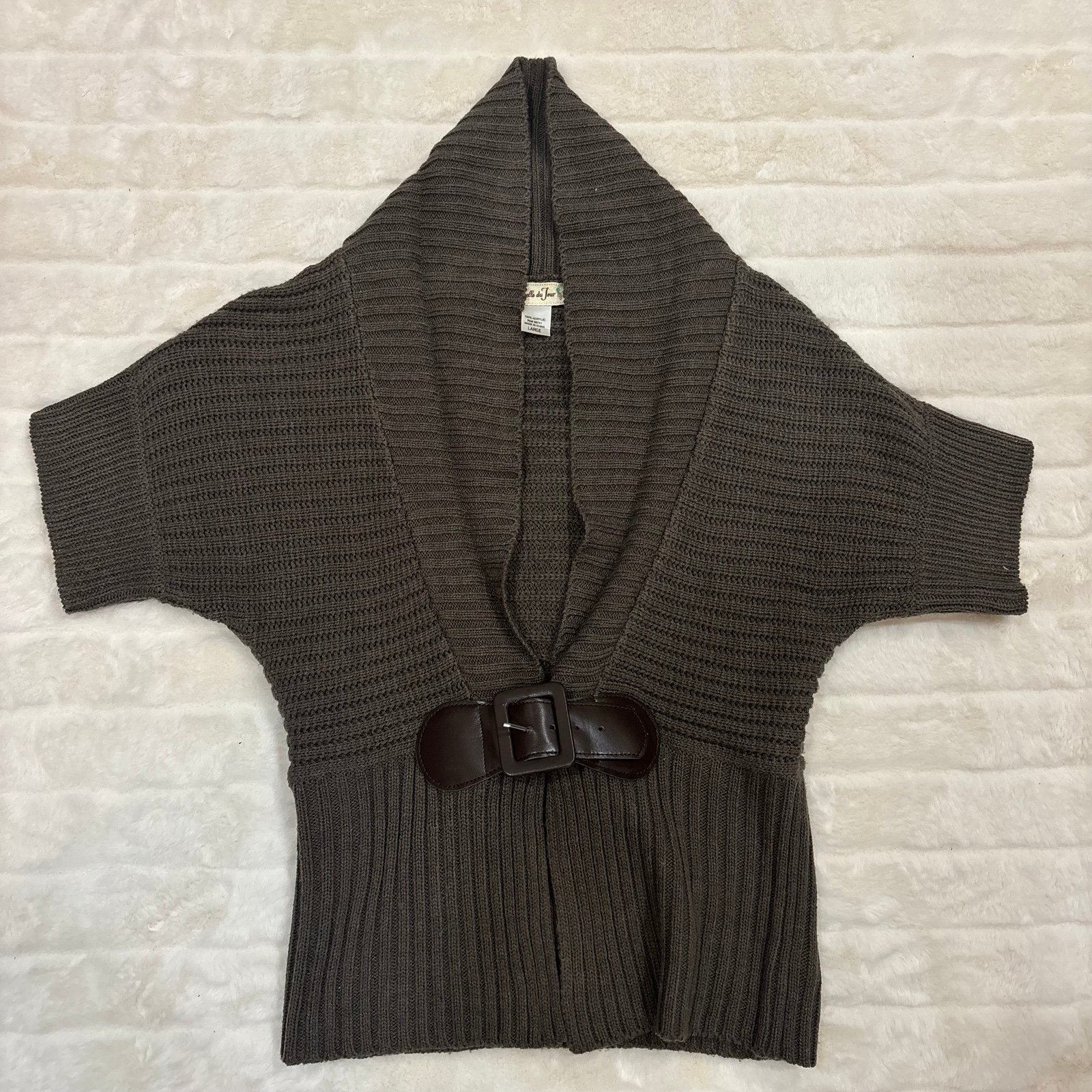 Vintage Belle Du Jour Brown belted half sleeve sweater 2000s/ y2k