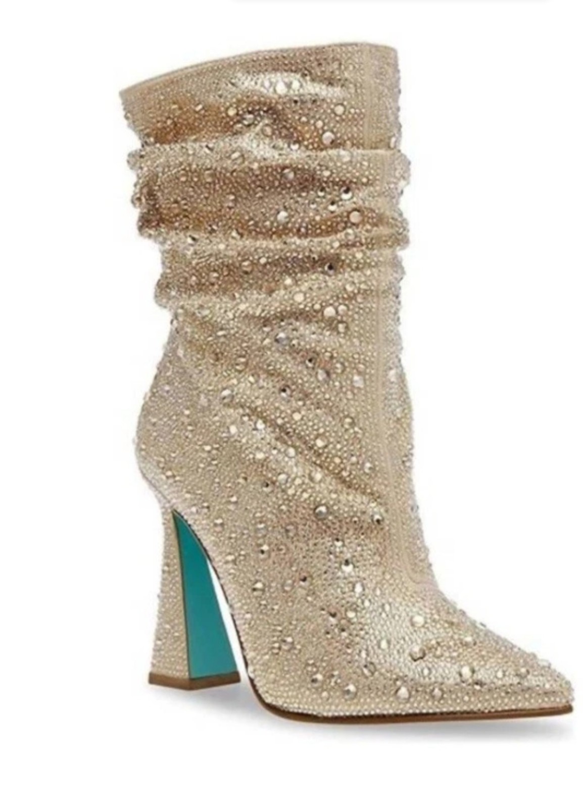 Betsey Johnson SB-MAC Light Gold Rhinestone Slouch Boots 8.5