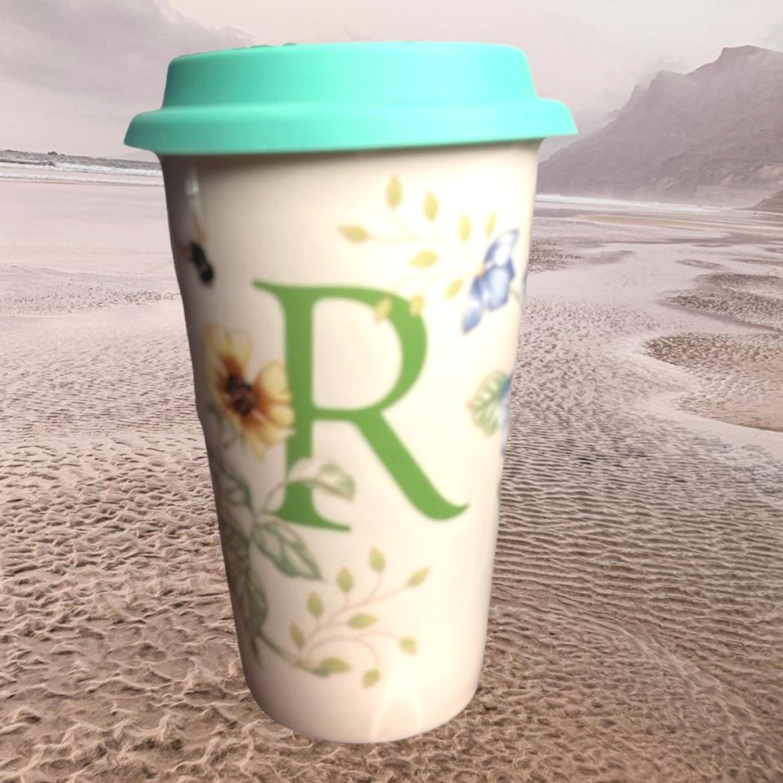 LENOX Butterfly Meadow "R" Thermal Travel Mug 12 oz