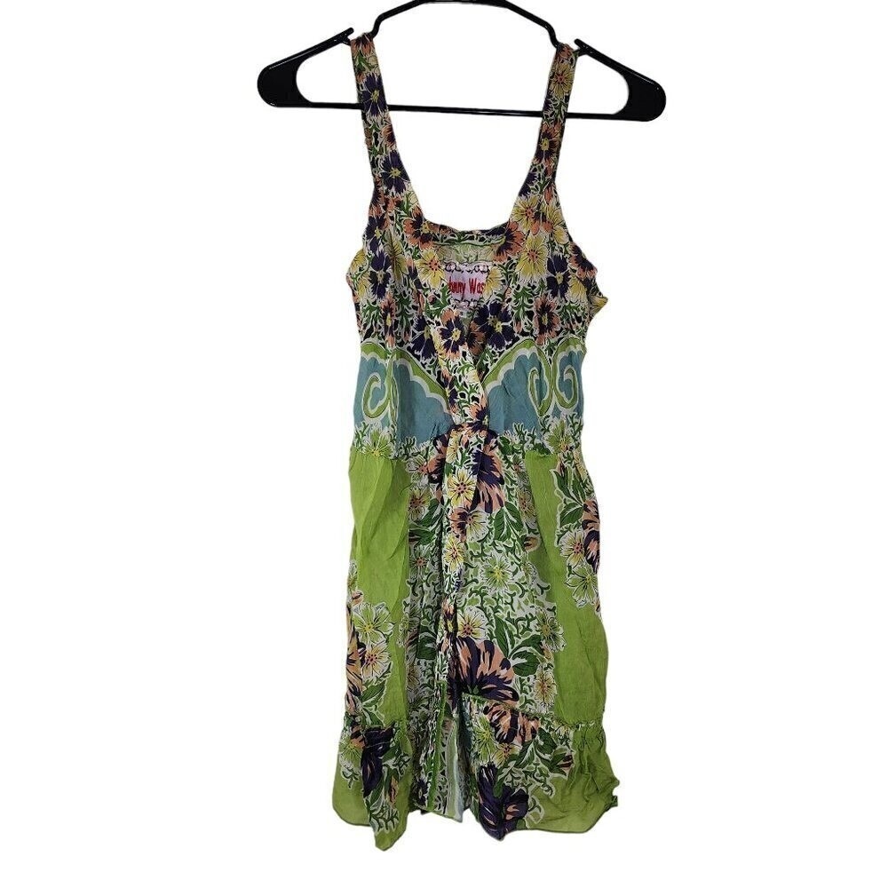 Johnny Was Green Floral Tank Womens Top Womens S Tie Waist Boho Beach Rayon